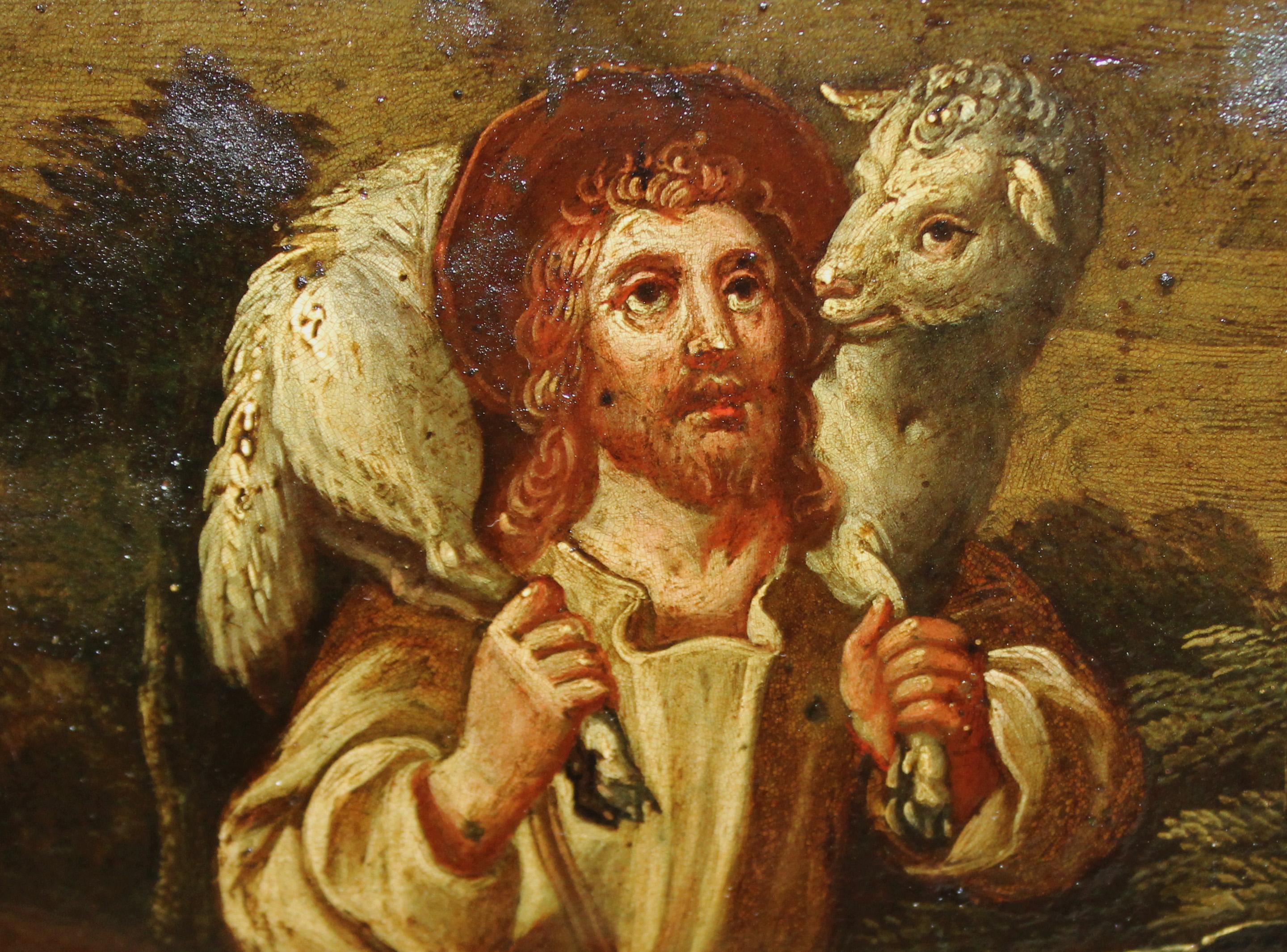 Escuela española (XVIII) - Óleo sobre cobre - El buen pastor - Maîtres anciens Painting par Unknown