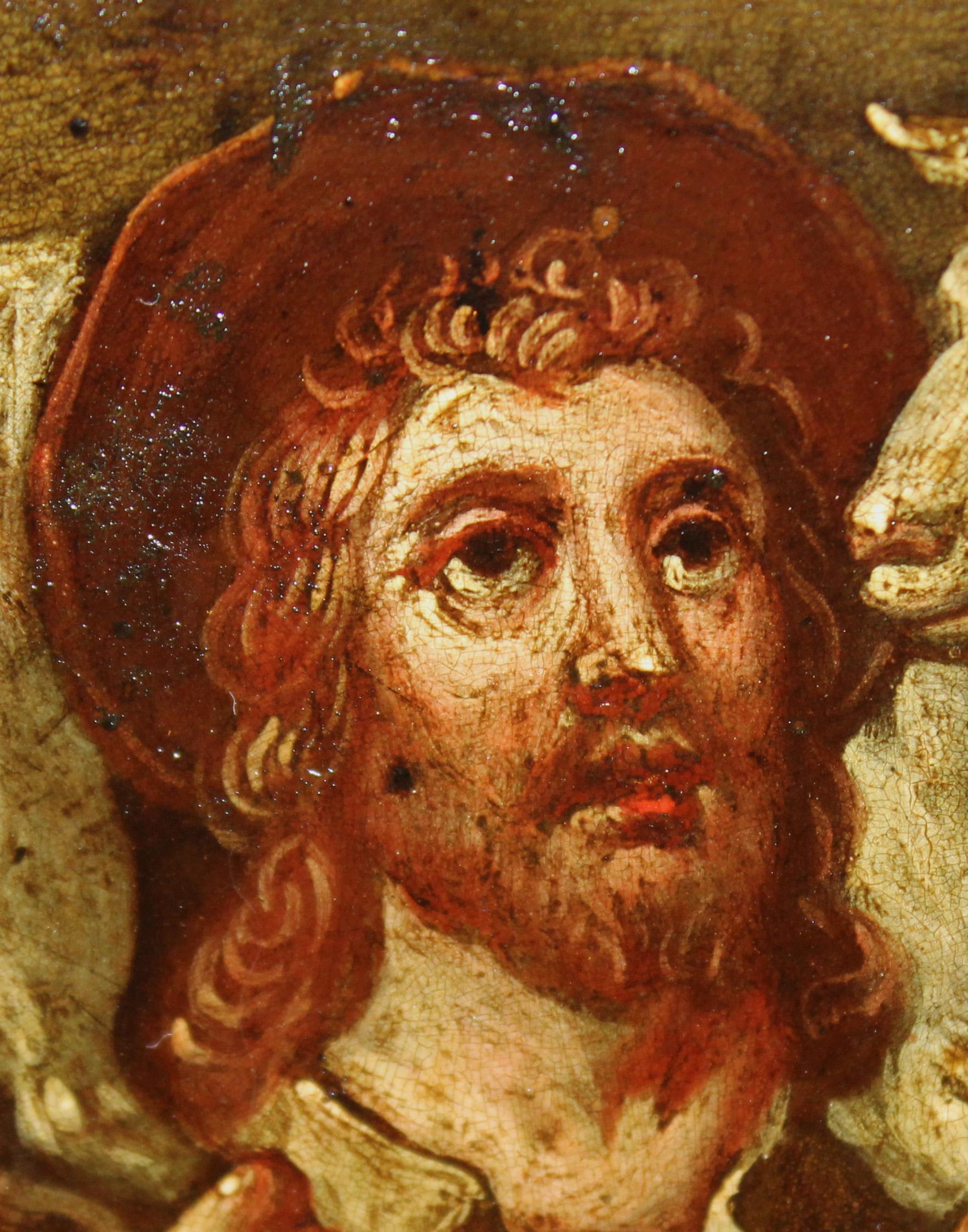 Escuela española (XVIII) - Óleo sobre cobre - El buen pastor - Marron Figurative Painting par Unknown