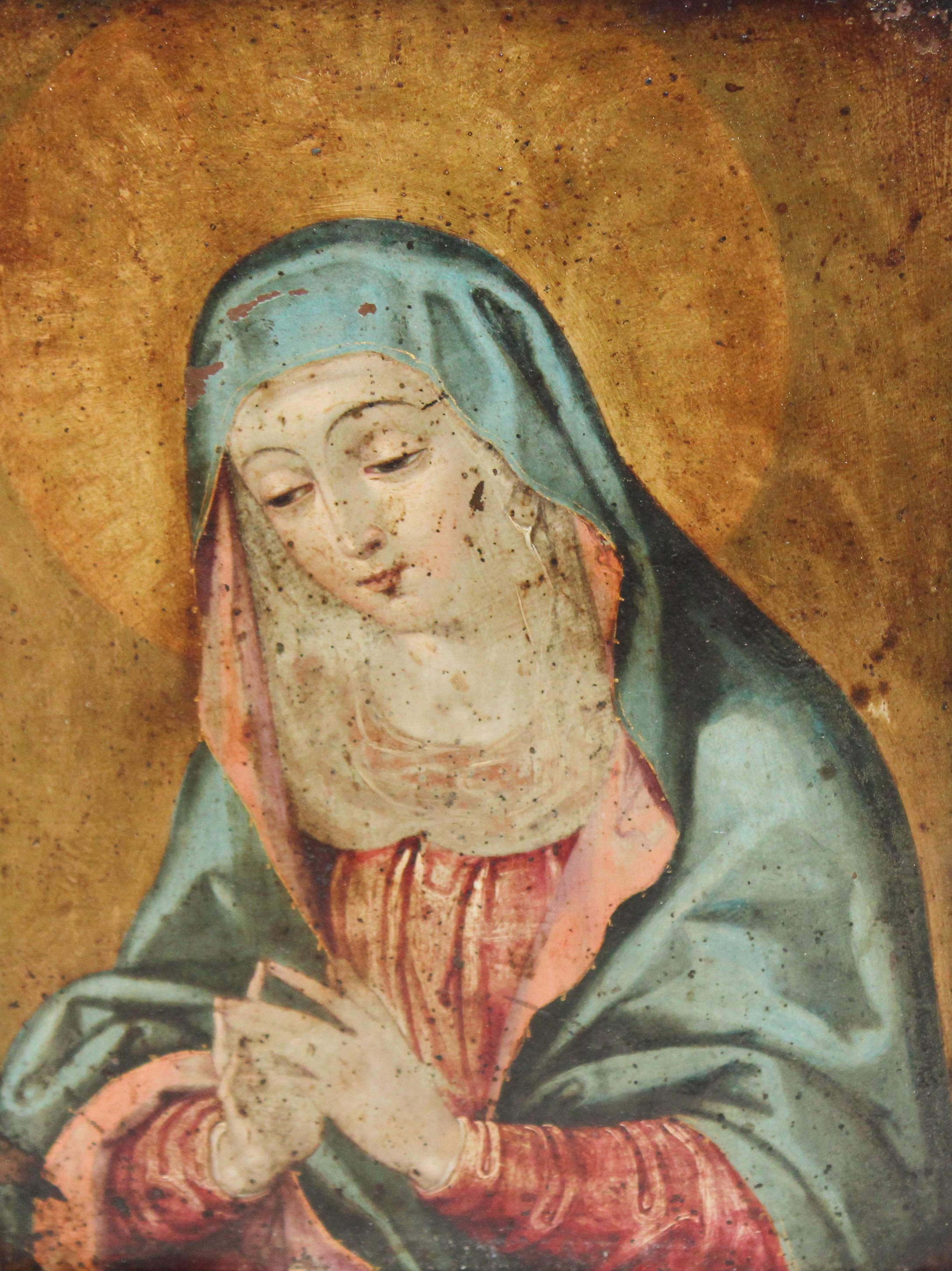 Escuela española (XVIII) - Óleo sobre cobre - Virgen orando – Painting von Unknown