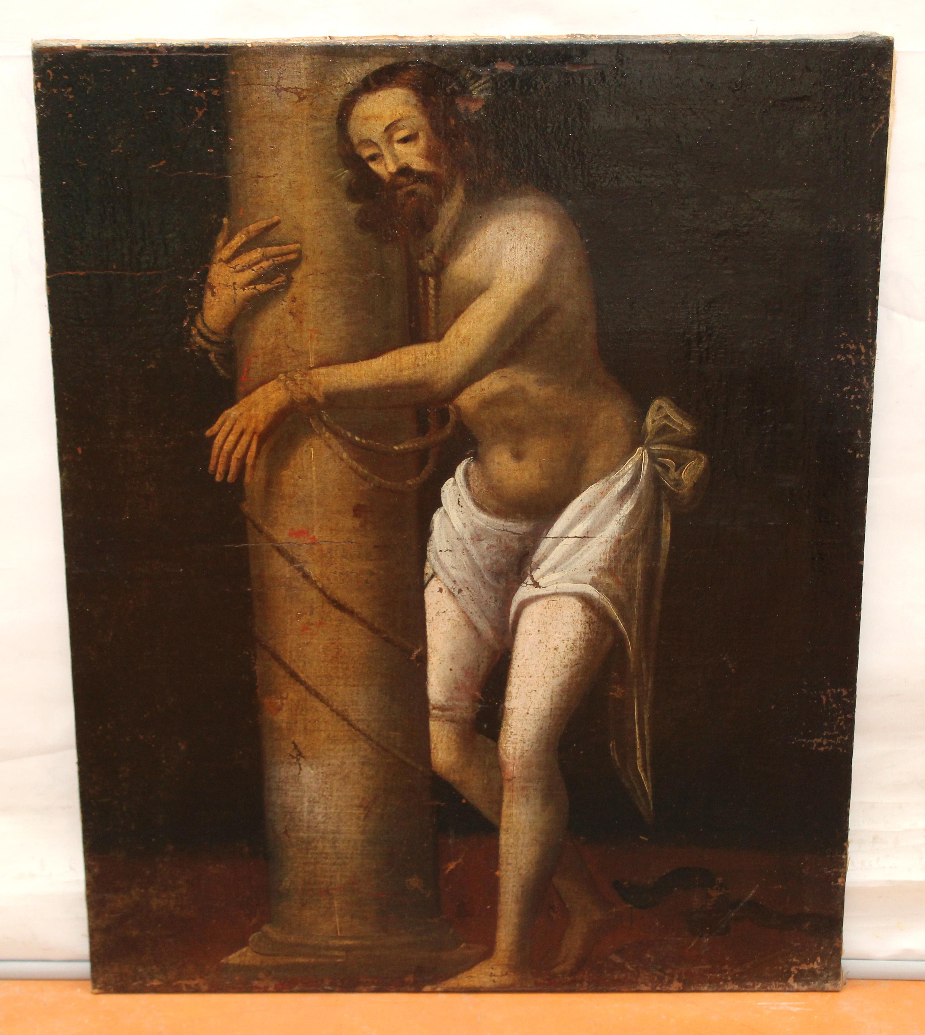 Escuela española (XVIII) - Óleo sobre tela - Cristo atado a la columna - Painting by Unknown