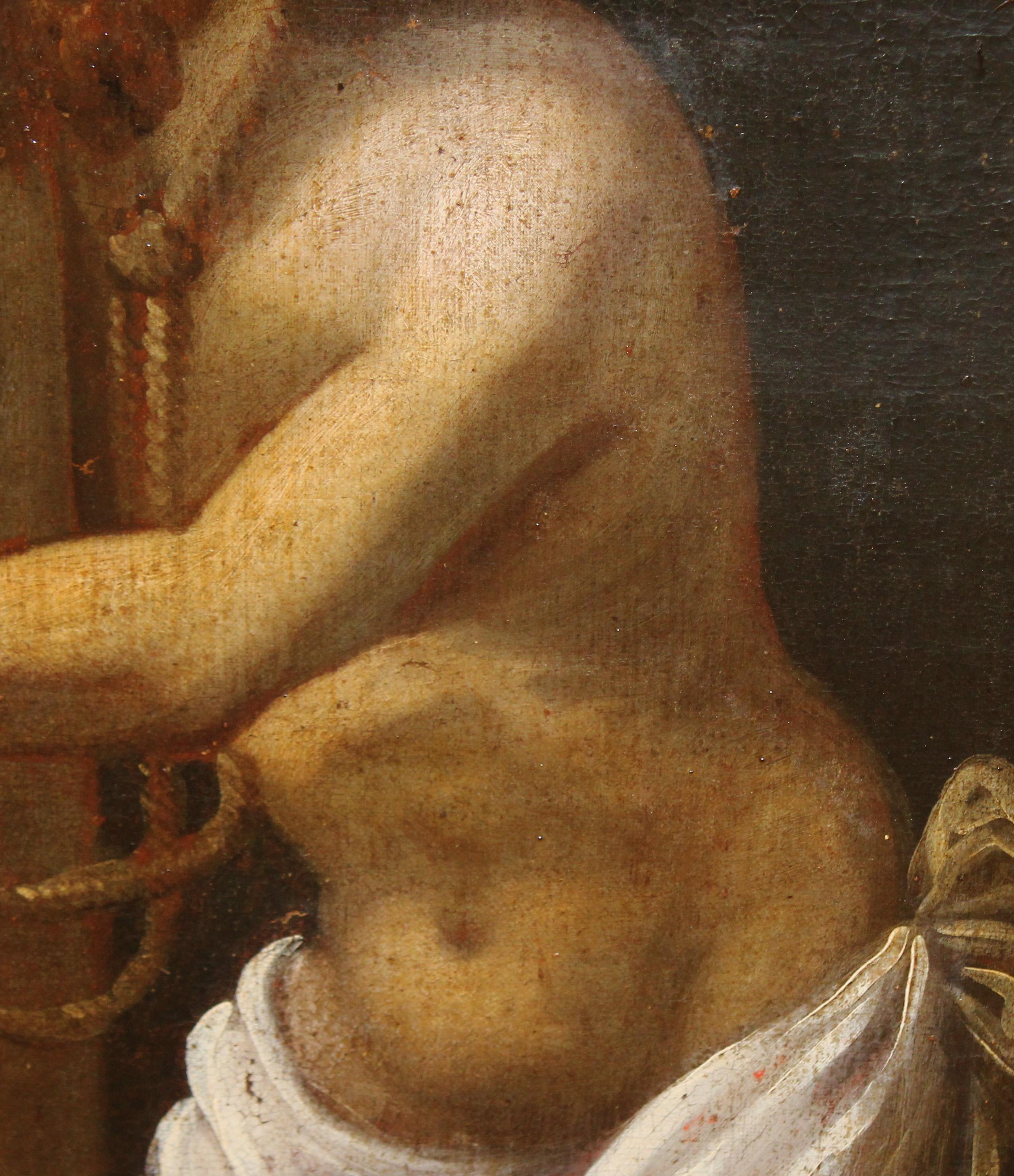 Escuela española (XVIII) - Óleo sobre tela - Cristo atado a la columna - Black Figurative Painting by Unknown