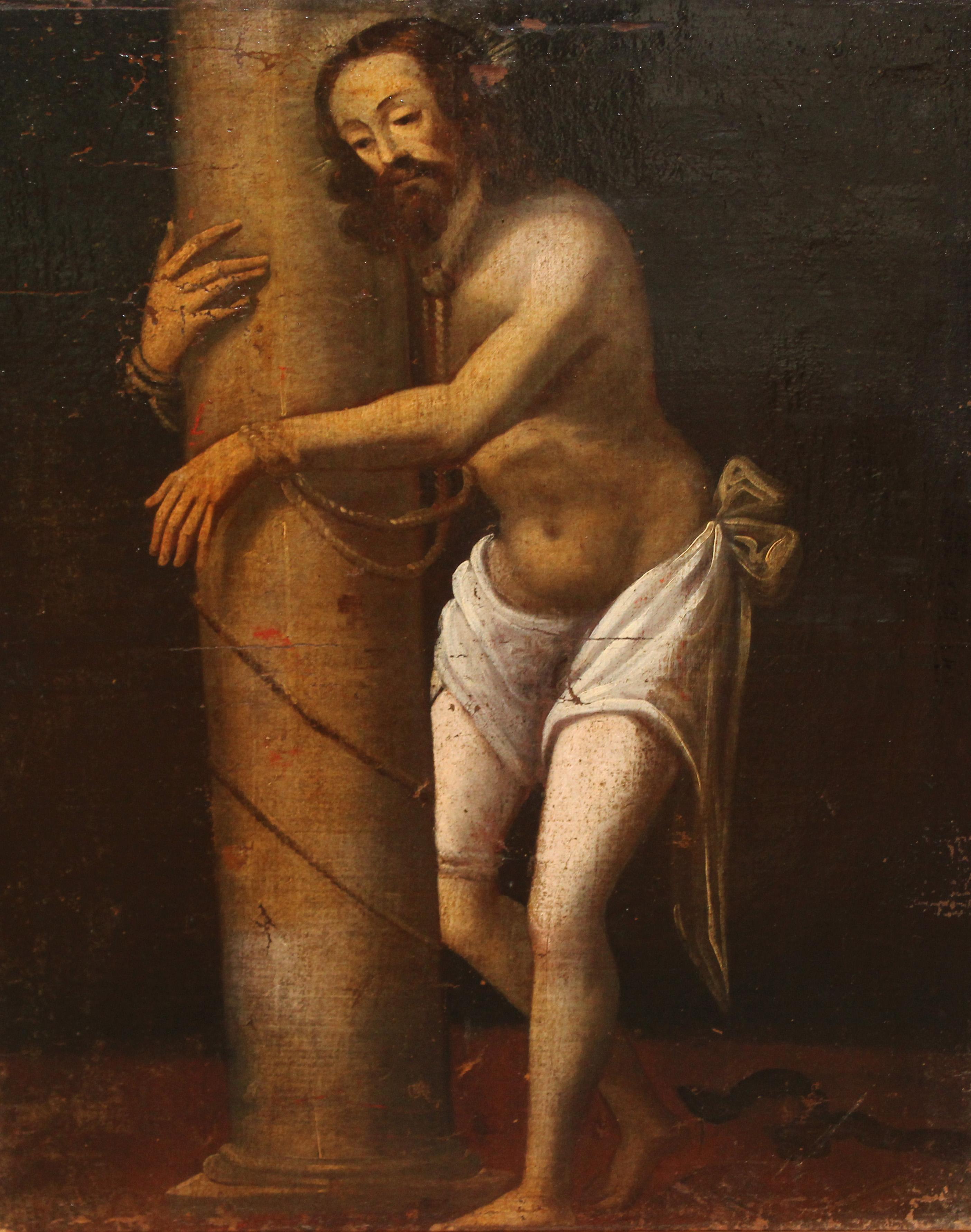 Unknown Figurative Painting - Escuela española (XVIII) - Óleo sobre tela - Cristo atado a la columna