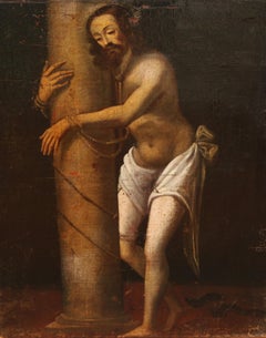 Escuela española (XVIII) - Óleo sobre tela - Cristo atado a la columna