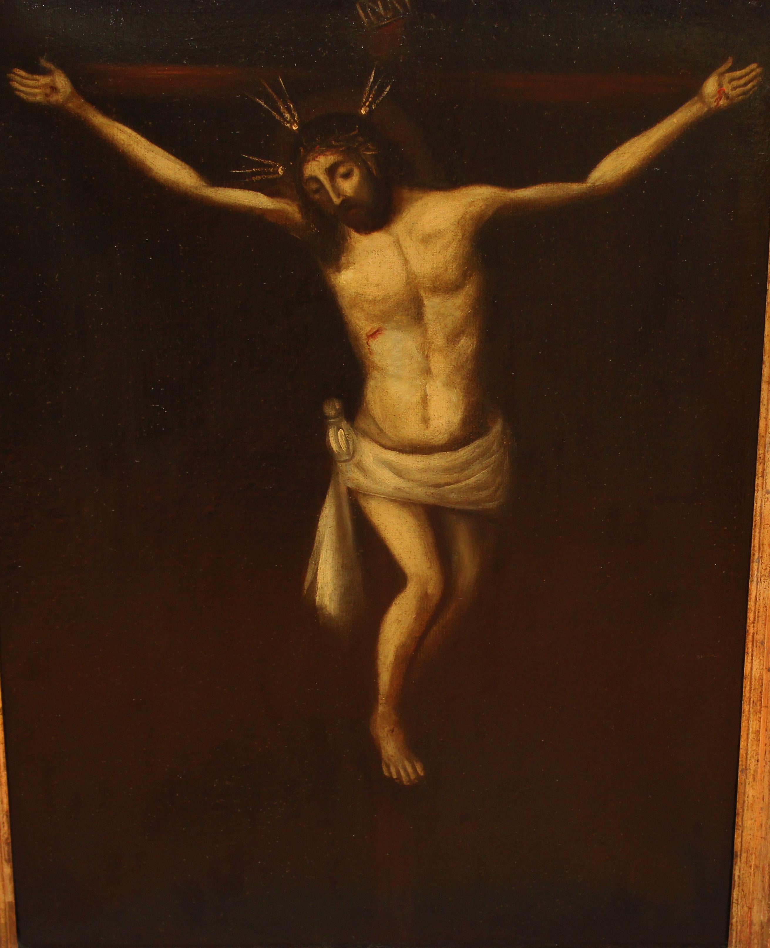 Escuela española (XVIII) - Óleo sobre tela - Cristo crucificado - Baroque Painting par Unknown