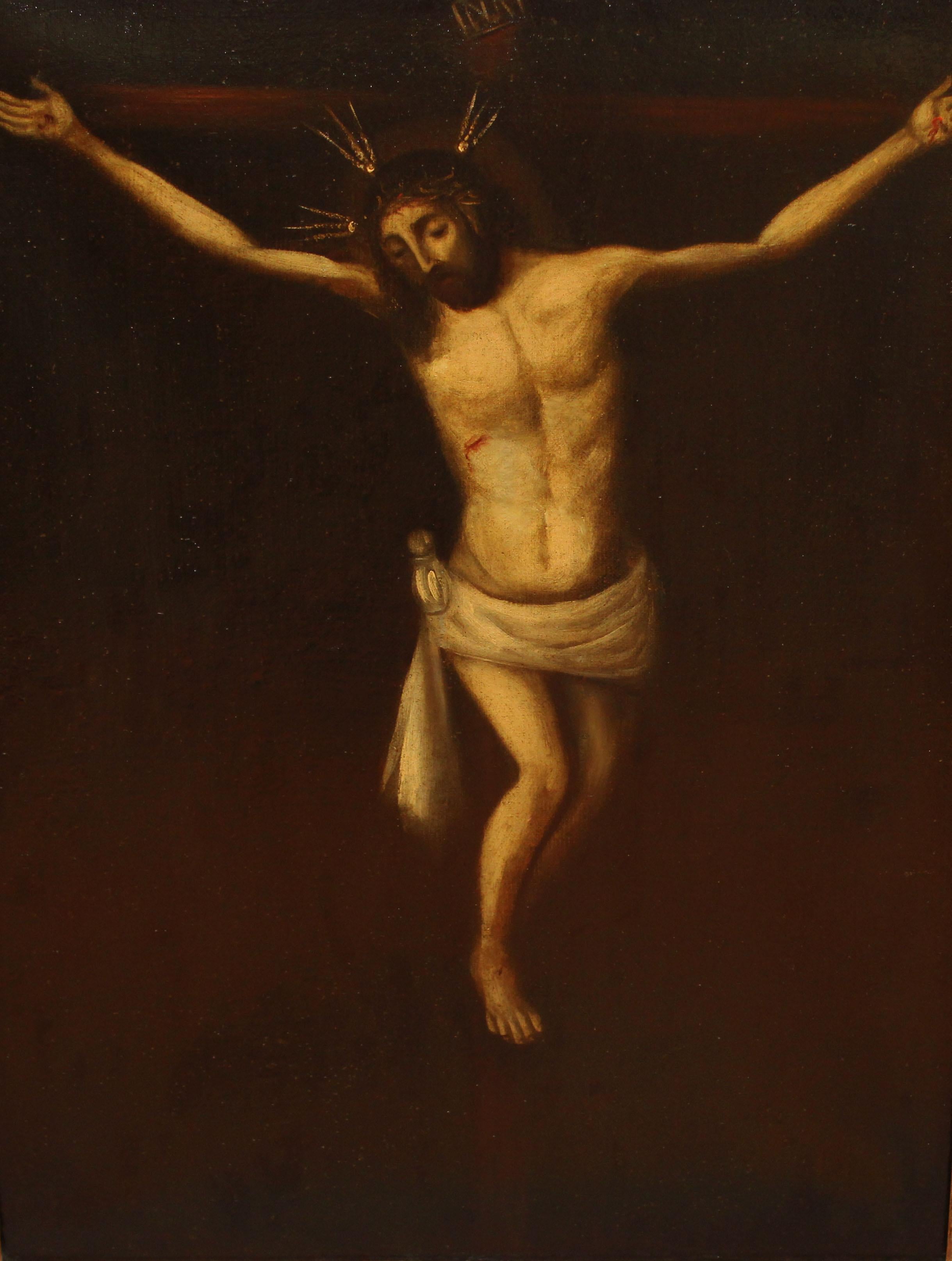 Figurative Painting Unknown - Escuela española (XVIII) - Óleo sobre tela - Cristo crucificado