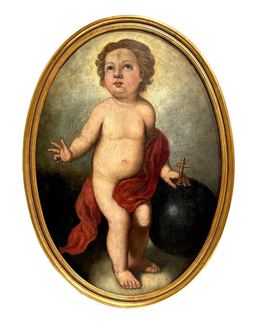 Figurative Painting di Unknown - Escuela española (XVIII) - Óleo sobre tela - Niño Jesús o Niño de la bola.