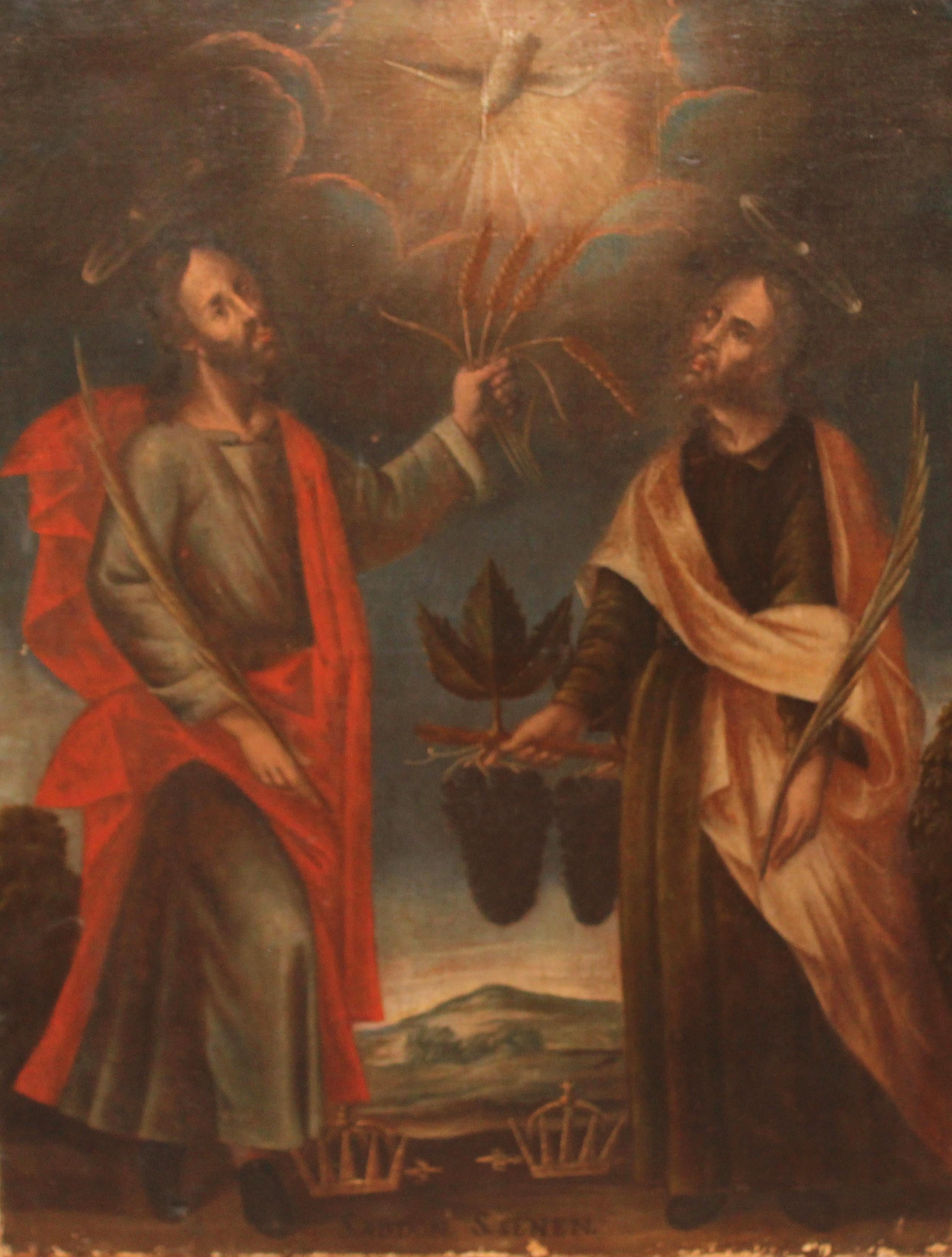 Figurative Painting de Unknown - Escuela española (XVIII) - Óleo sobre tela - San Abdón y San Senén