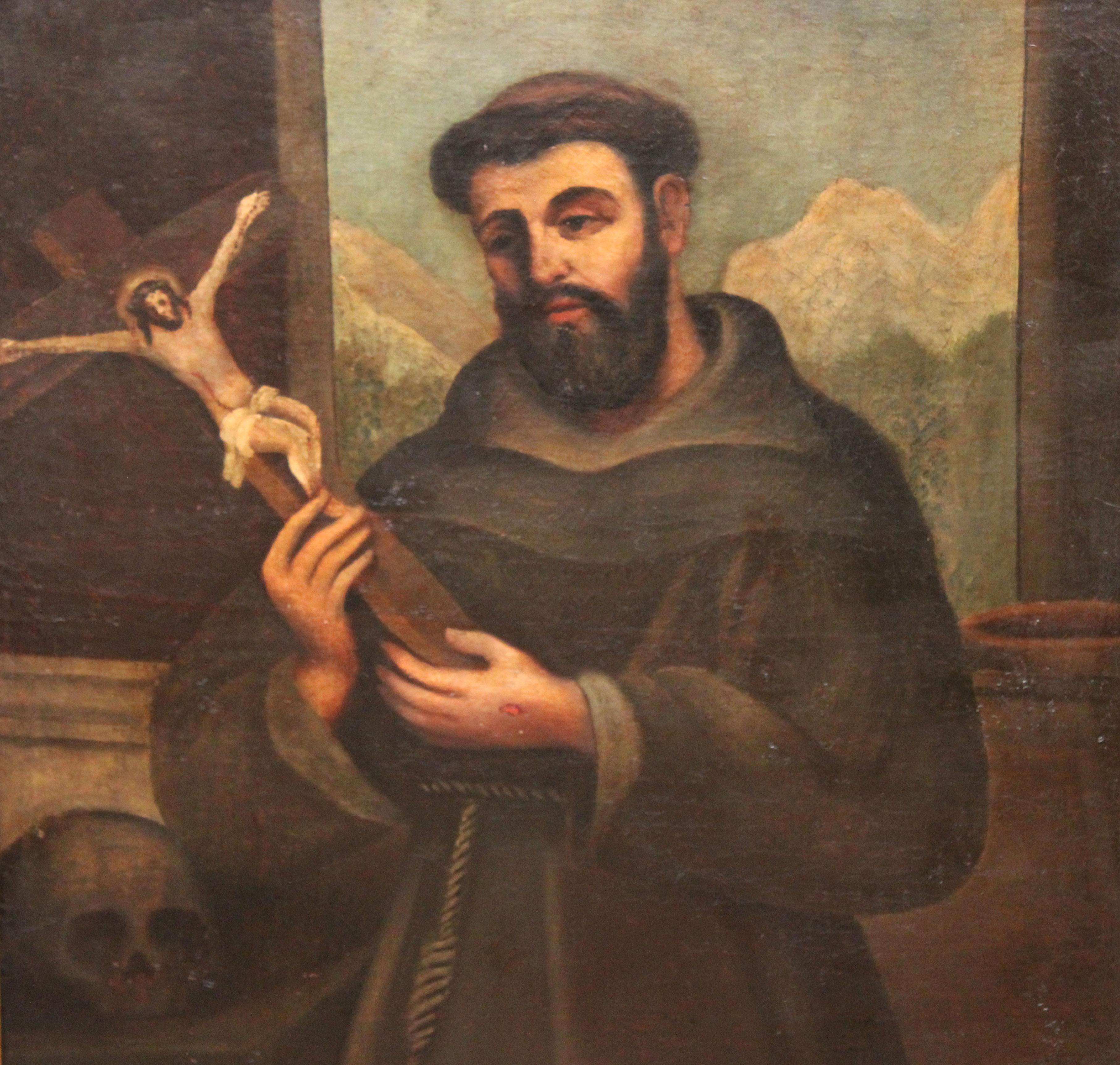Escuela española (XVIII) - Óleo sobre tela - San Francisco de Asís - Figurative Painting Marrone di Unknown