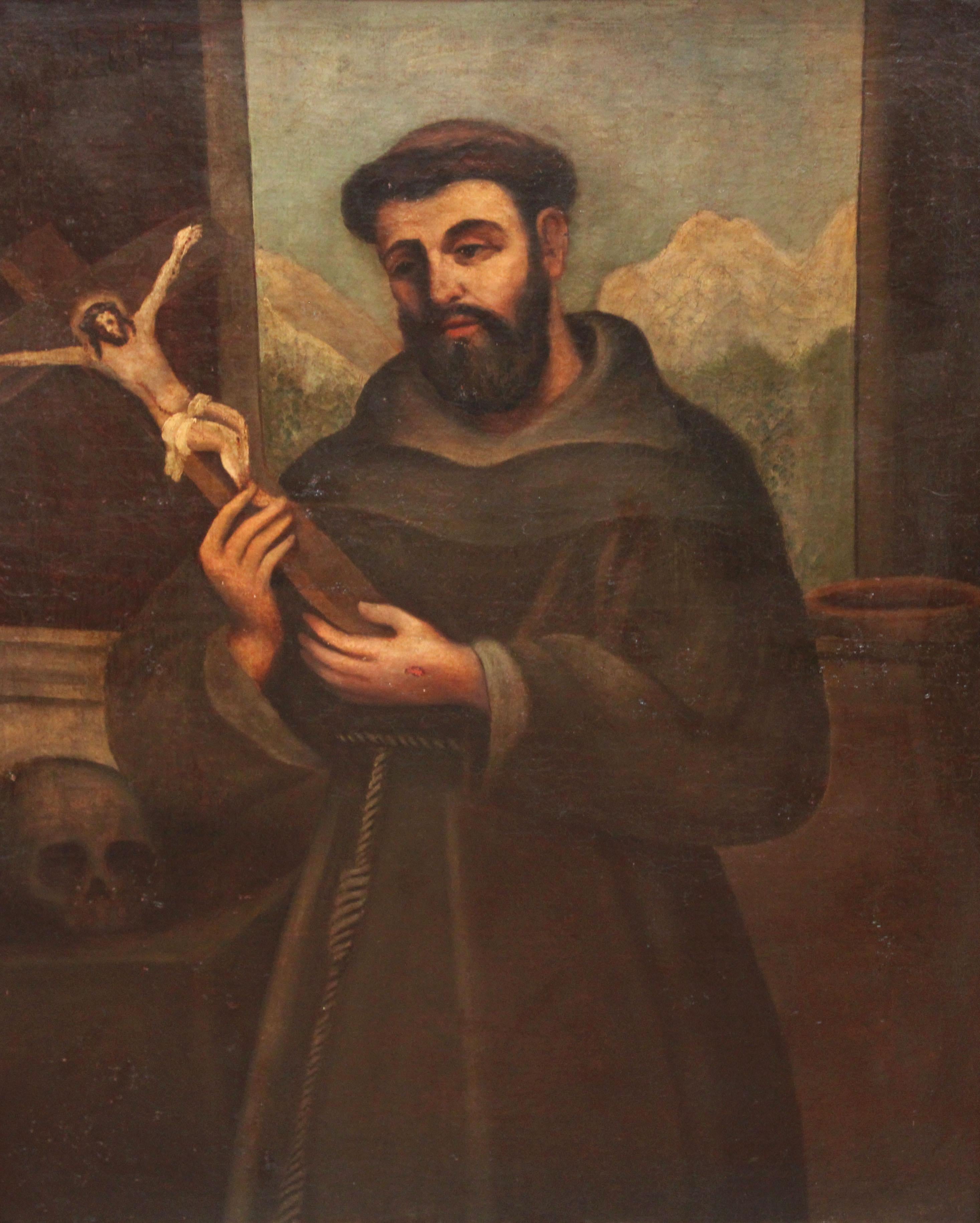 Figurative Painting di Unknown - Escuela española (XVIII) - Óleo sobre tela - San Francisco de Asís