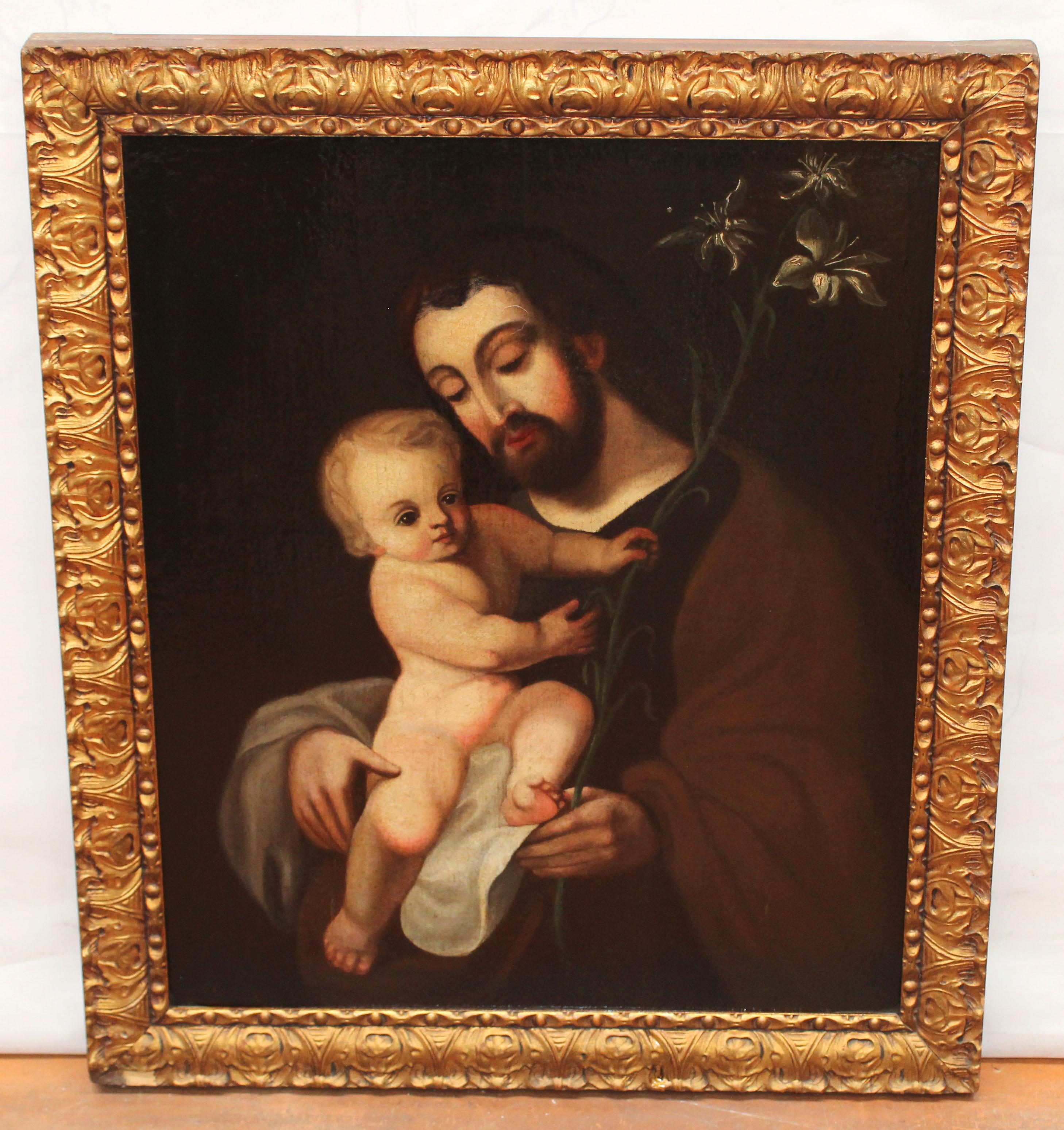 Escuela española (XVIII) - Óleo sobre tela - San José con el niño - Painting di Unknown