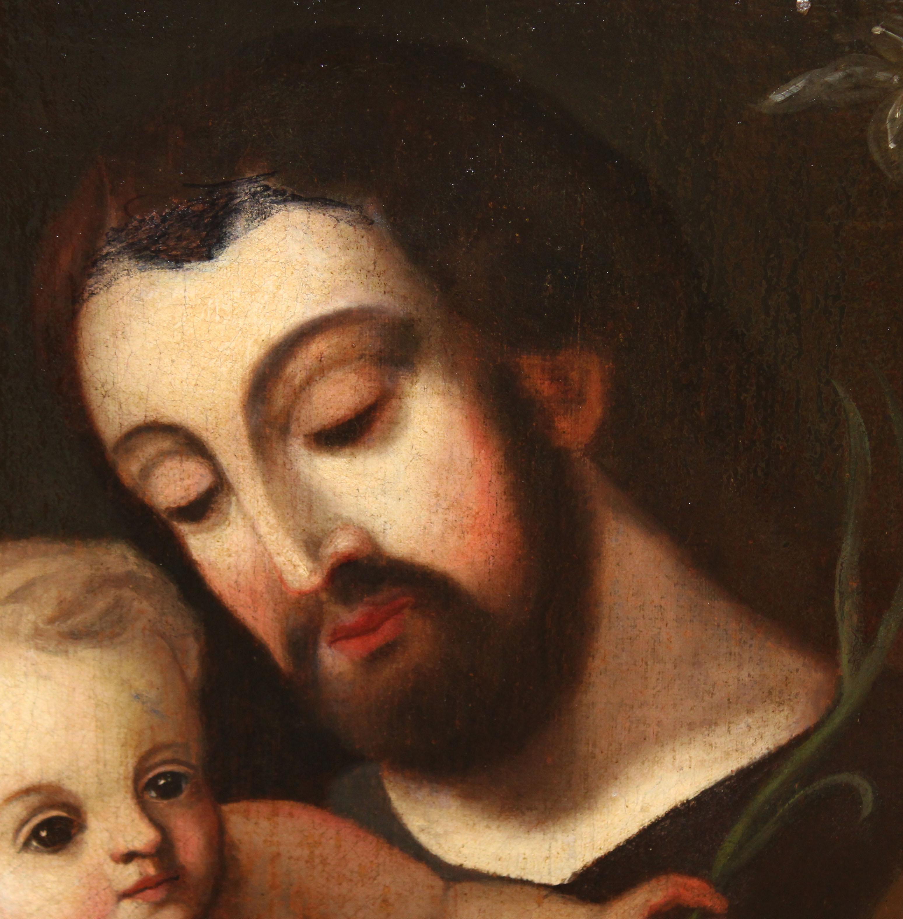 Escuela española (XVIII) - Óleo sobre tela - San José con el niño - Figurative Painting Nero di Unknown