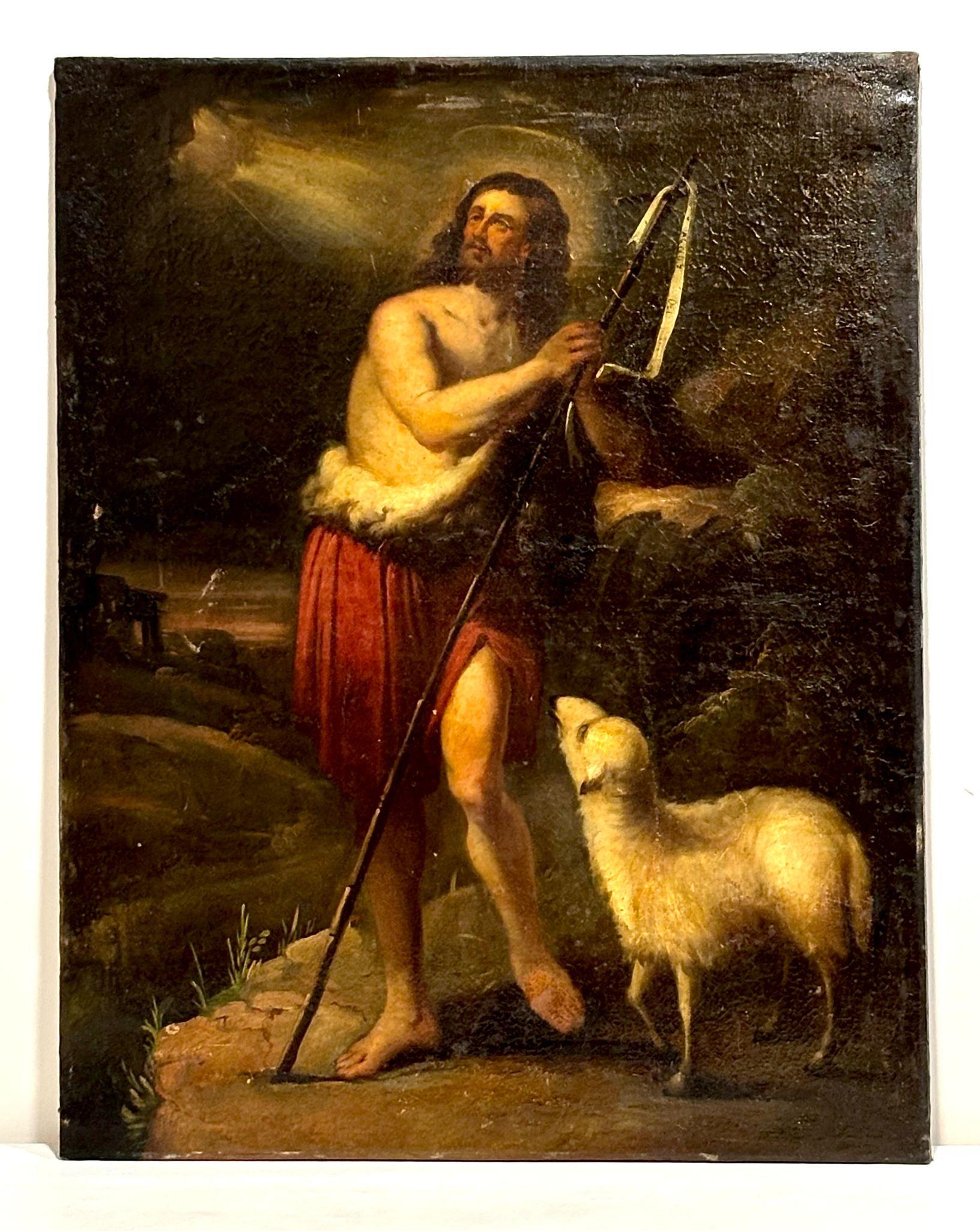 Figurative Painting de Unknown - Escuela española (XVIII) - Óleo sobre tela - San Juan Bautista