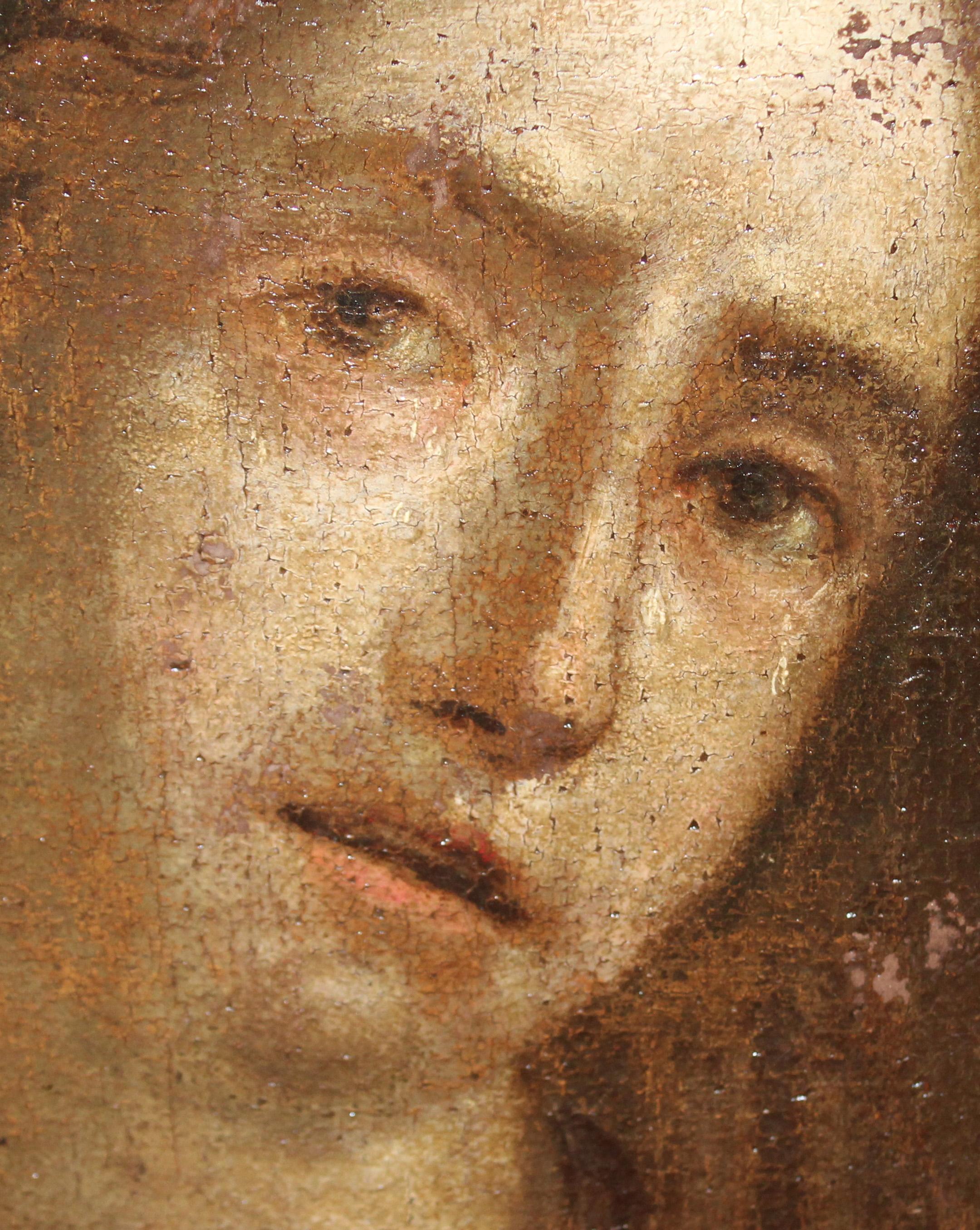 Escuela española (XVIII) - Óleo sobre tela - Virgen de los Dolores - Black Figurative Painting by Unknown