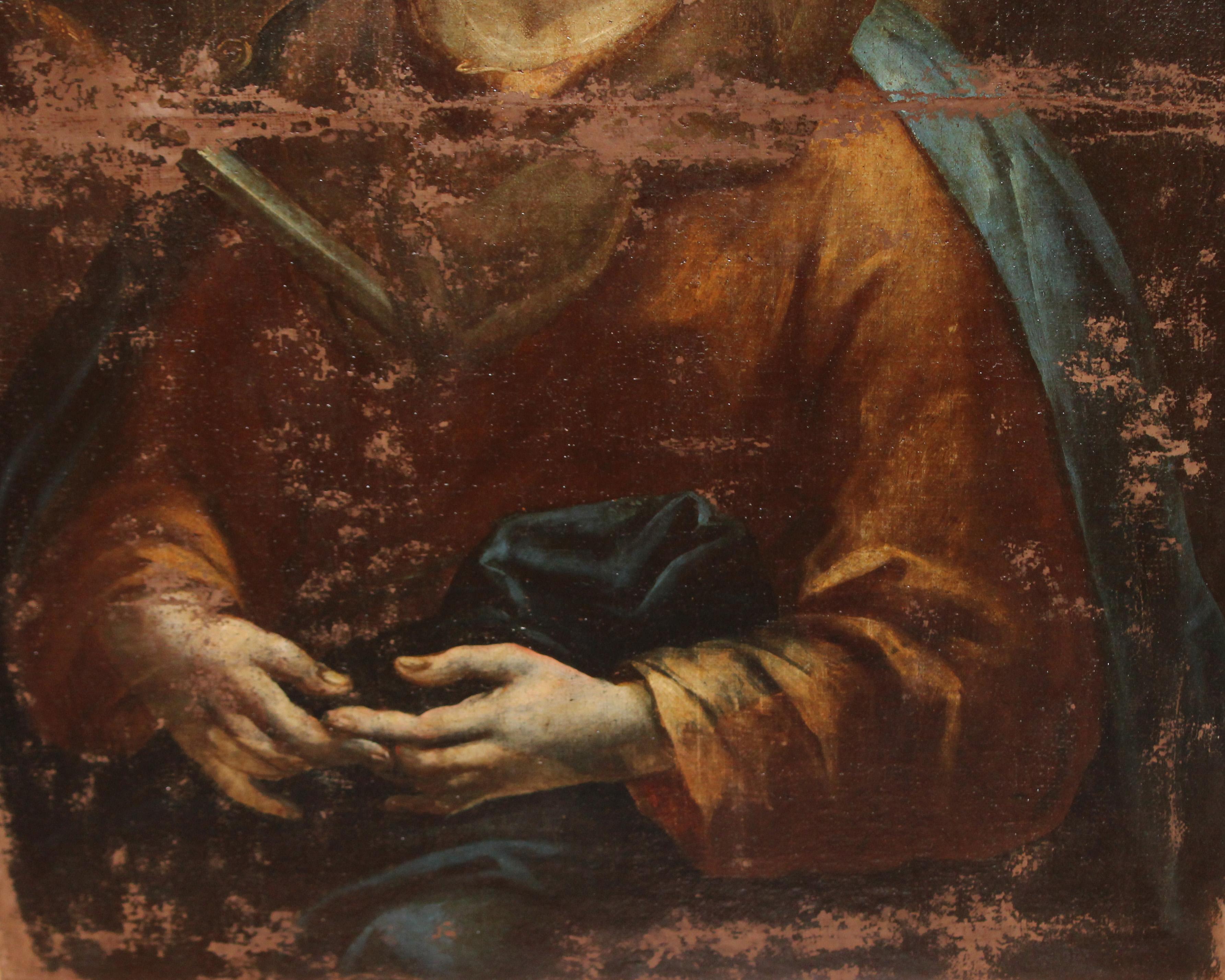 La obra no va firmada, es de augtor anónimo

Se presenta sin enmarcar la pintura

El estado de conservación de la pintura dse puede ver, presenta faltas y precisará restauración

Medidas obra: 93 cm. de altura x 64 cm. de ancho
