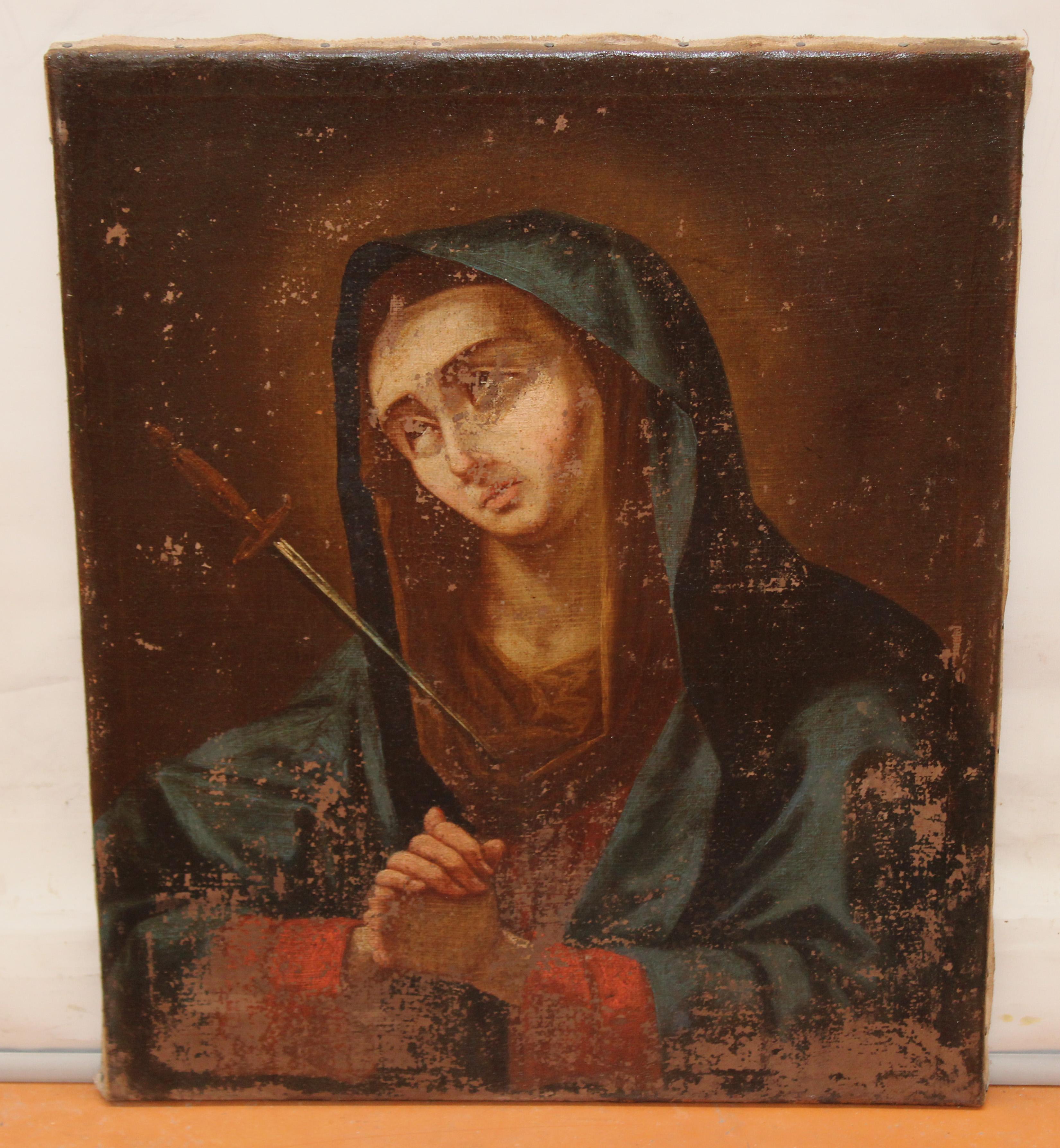 Escuela española (XVIII) - Óleo sobre tela - Virgen Dolorosa - Painting by Unknown