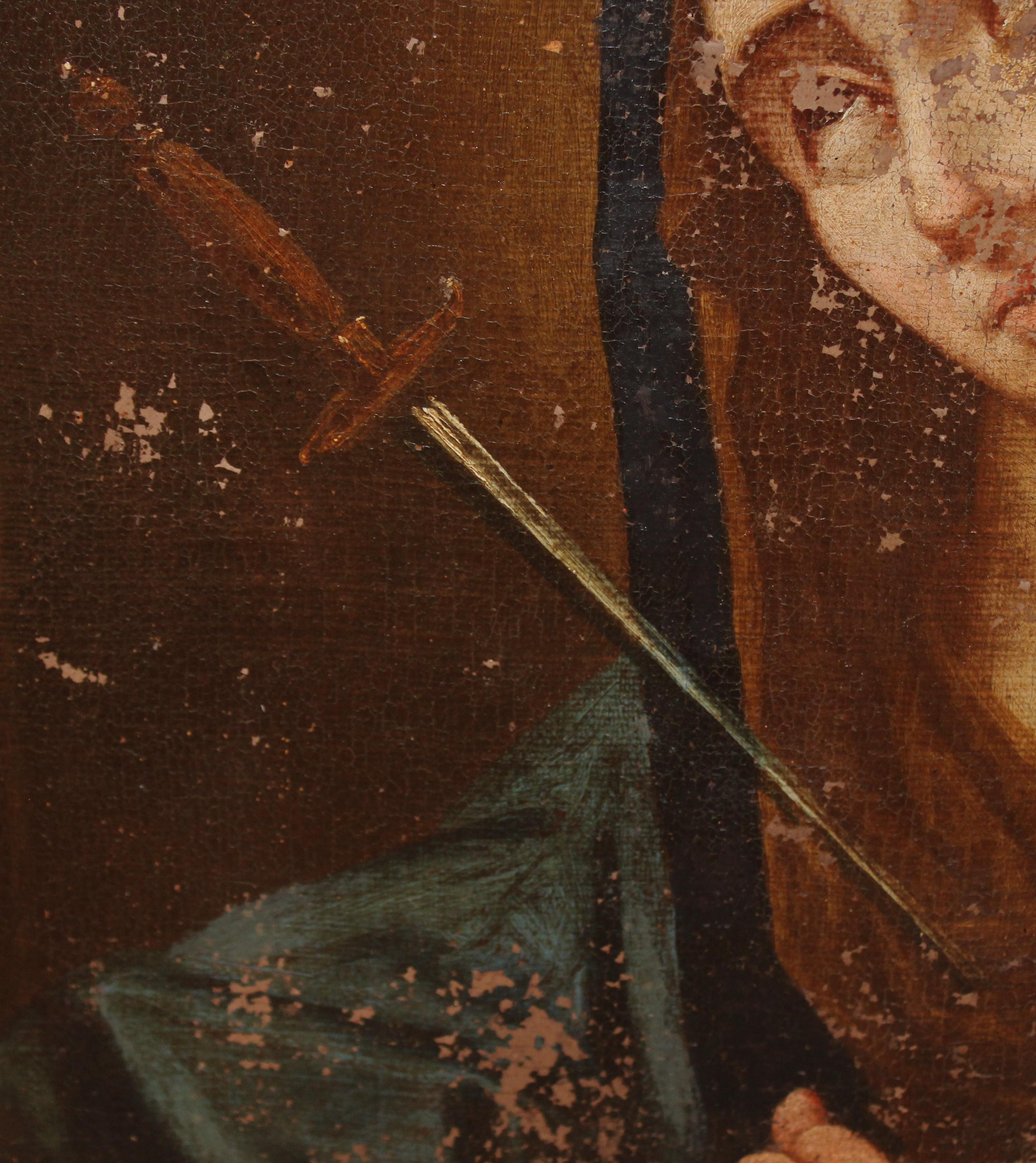 La obra no va firmada, es de augtor anónimo

Se presenta sin enmarcar la pintura

El estado de conservación de la pintura dse puede ver, presenta faltas y precisará restauración

Medidas obra: 64 cm. de altura x 51 cm. de ancho