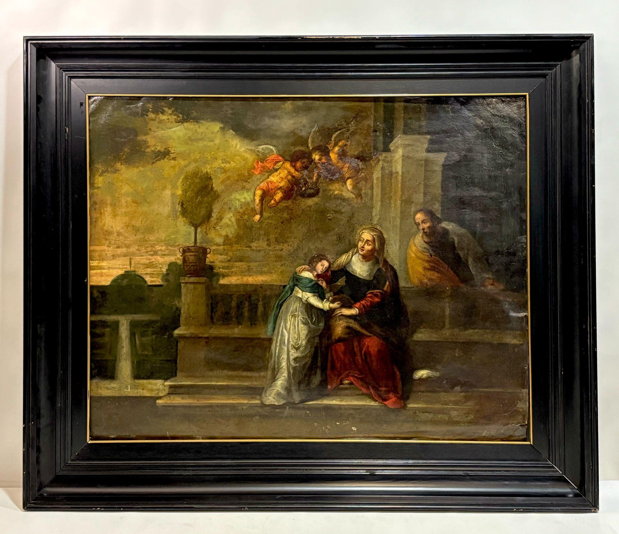 San Joaquín, Santa Ana y la Virgen niña - óleo sobre cobre, SG XVIII - Painting de Unknown