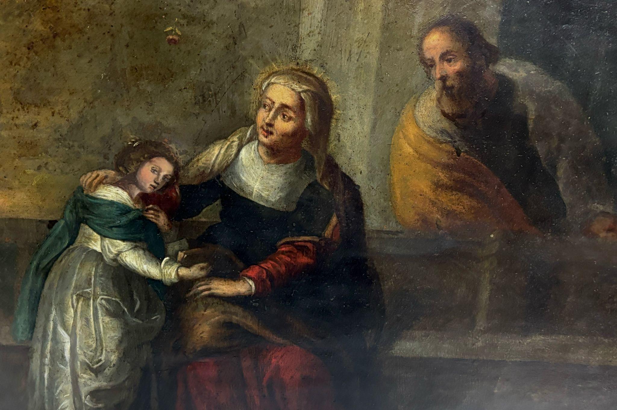 San Joaquín, Santa Ana y la Virgen niña - óleo sobre cobre, SG XVIII - Painting Antiguos maestros de Unknown