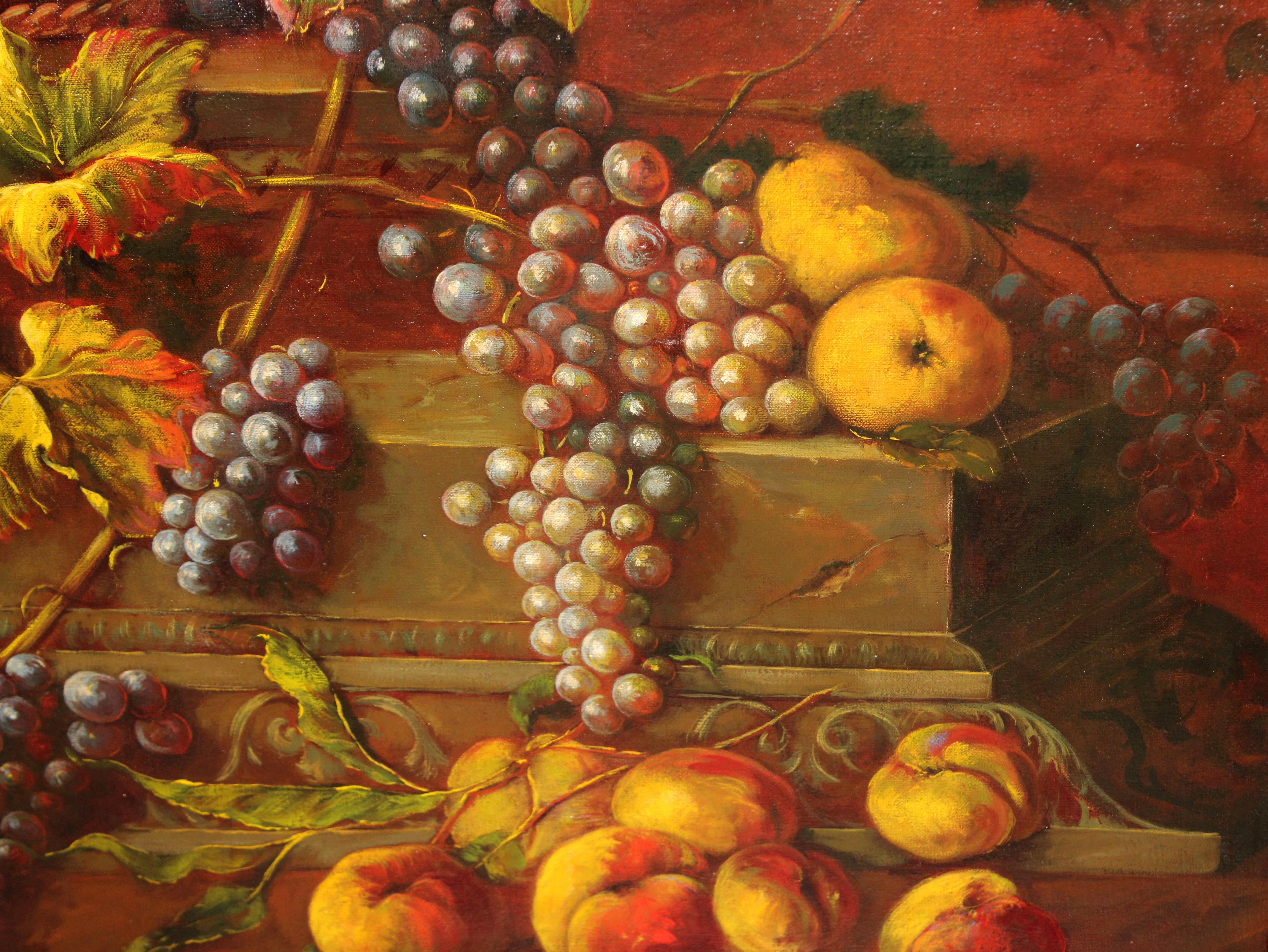 Escuela europea (Finales sig. xix) - Sinfonía de colores y frutas - 77 x 115 cm. - Brown Still-Life Painting by Unknown