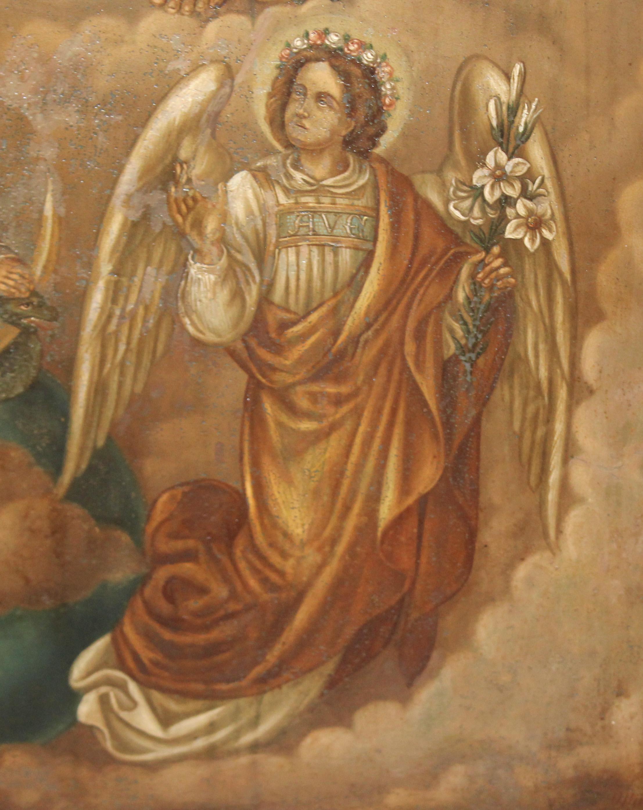 Escuela europea (XVIII) - La coronación de la virgen - Oleo sobre zinc im Angebot 6