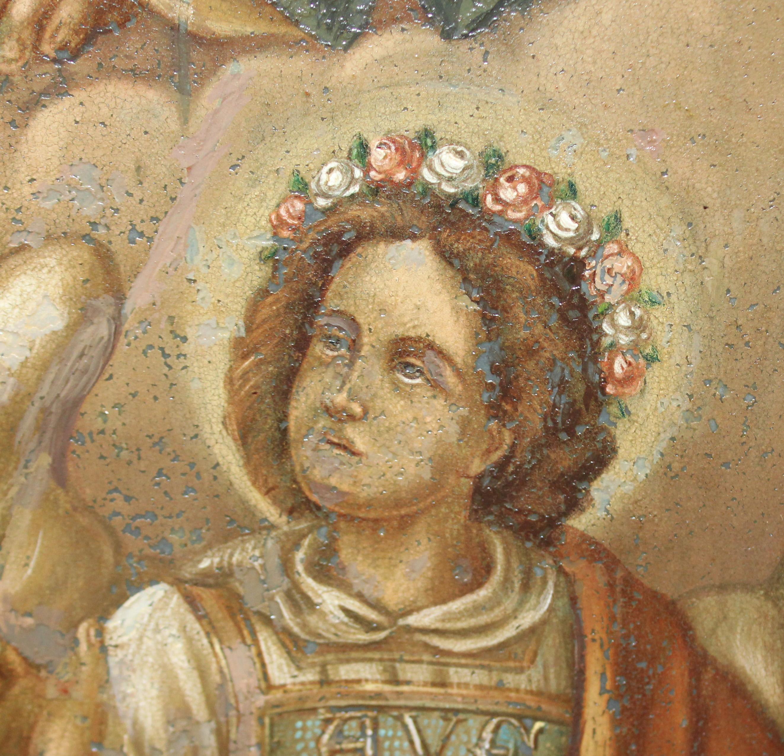 Escuela europea (XVIII) - La coronación de la virgen - Oleo sobre zinc im Angebot 8