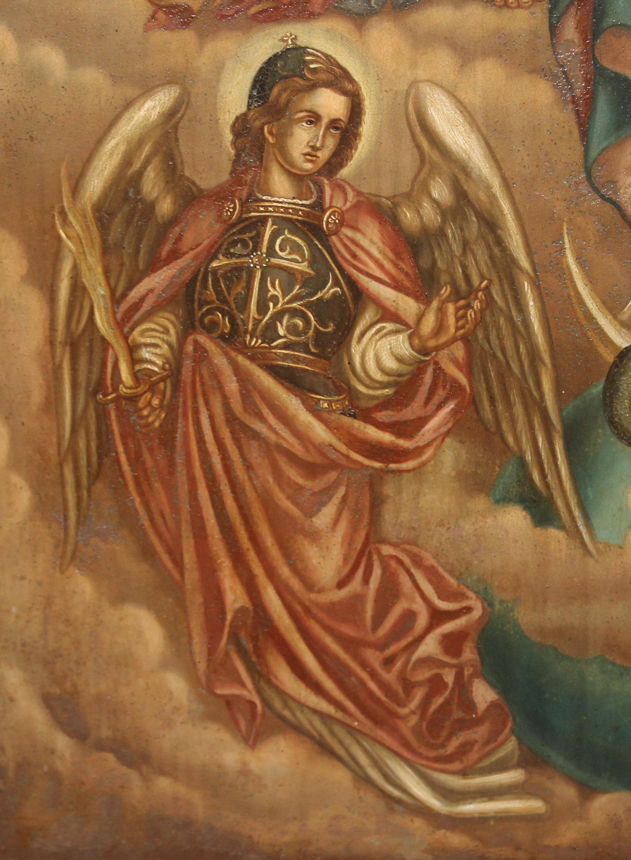 Escuela europea (XVIII) - La coronación de la virgen - Oleo sobre zinc im Angebot 12