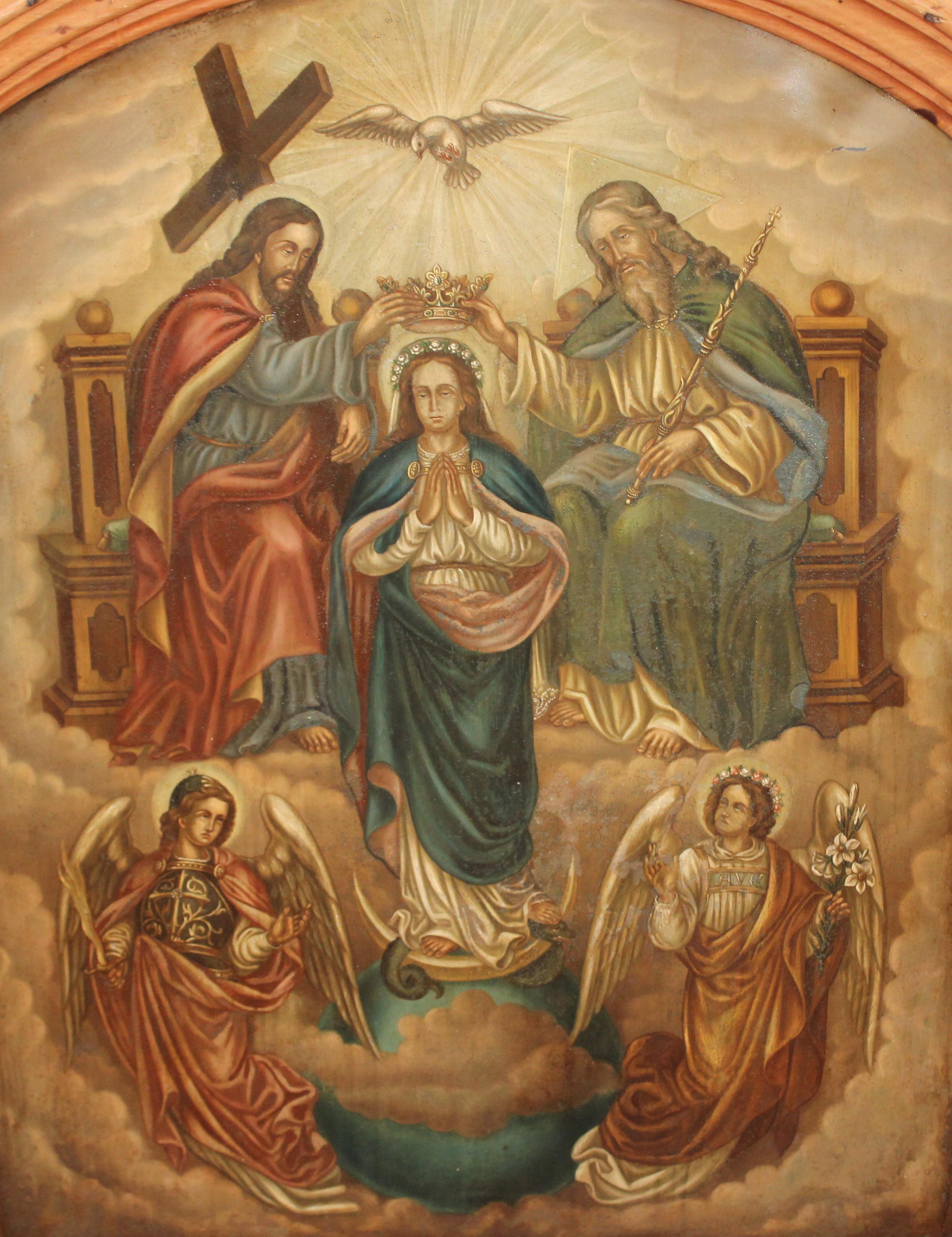 Escuela europea (XVIII) - La coronación de la virgen - Oleo sobre zinc – Painting von Unknown