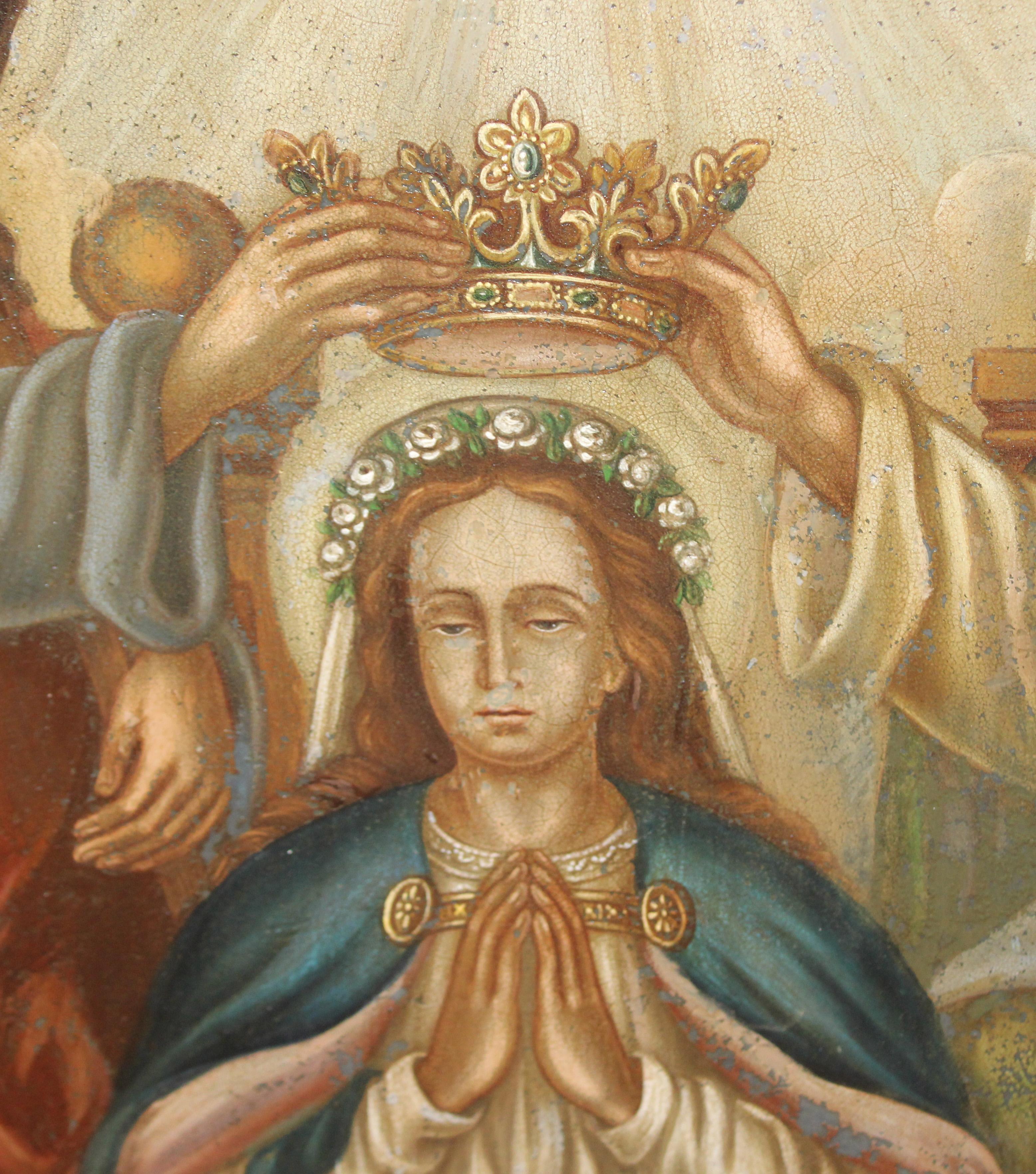 Escuela europea (XVIII) - La coronación de la virgen - Oleo sobre zinc im Angebot 1