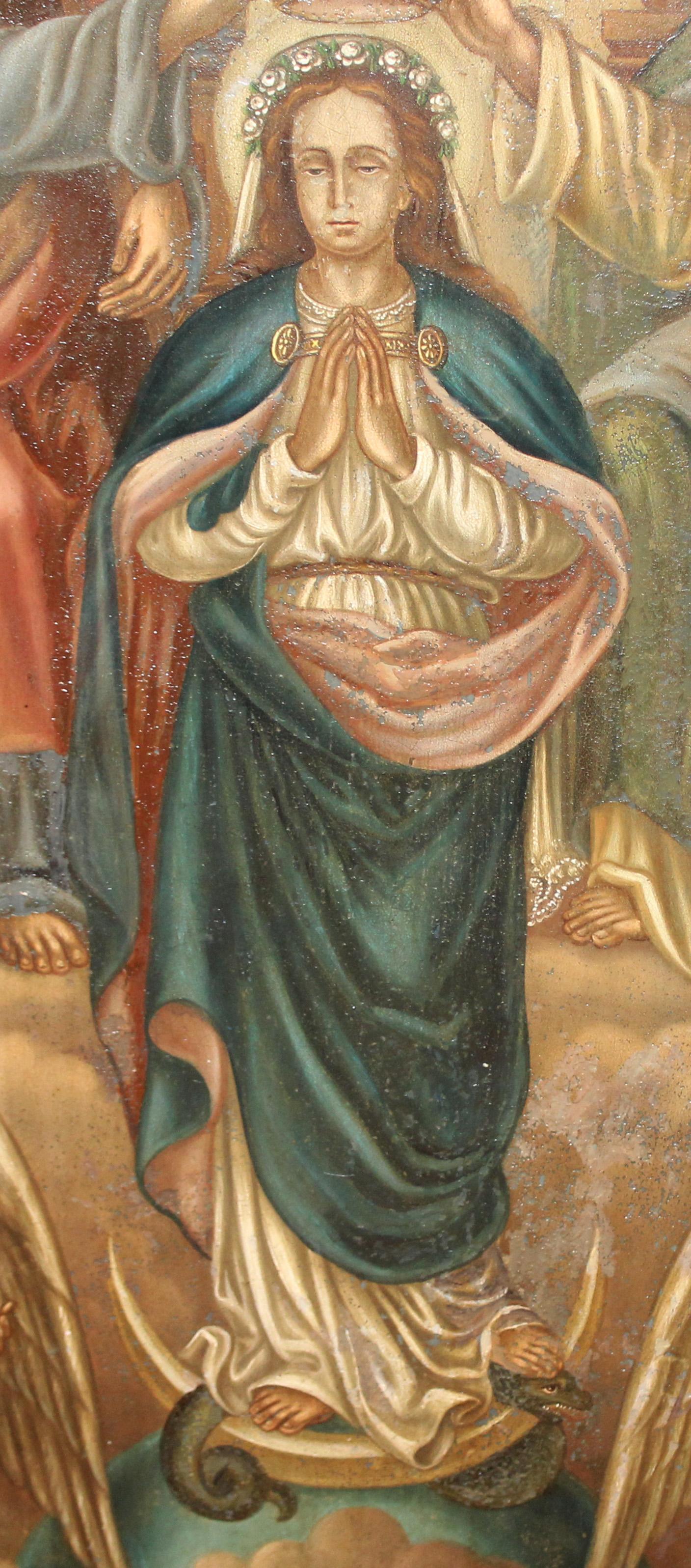 Escuela europea (XVIII) - La coronación de la virgen - Oleo sobre zinc im Angebot 2