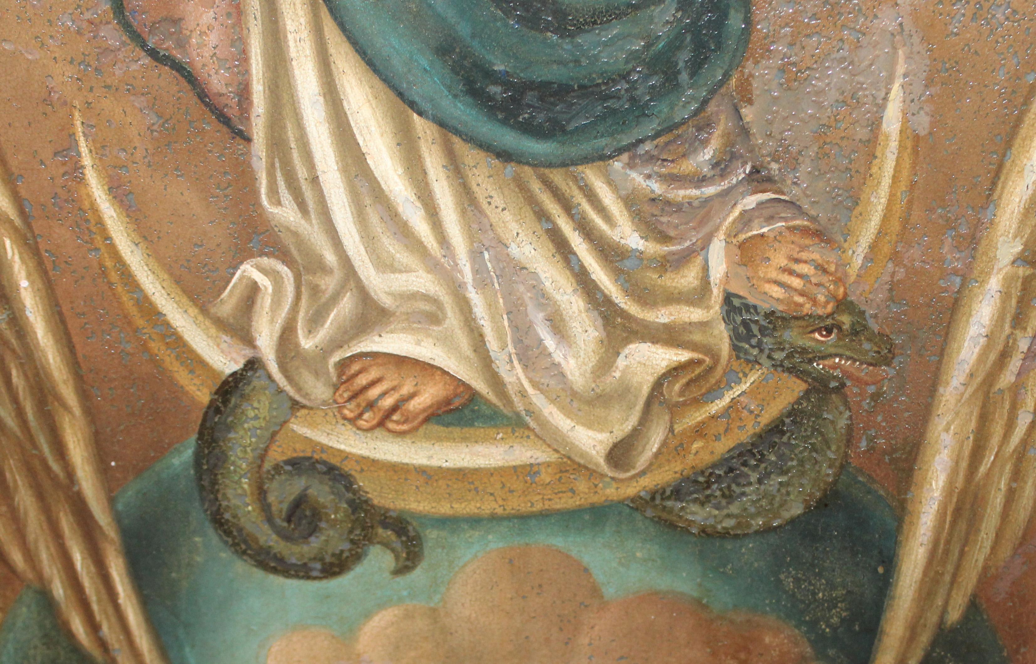 Escuela europea (XVIII) - La coronación de la virgen - Oleo sobre zinc im Angebot 3