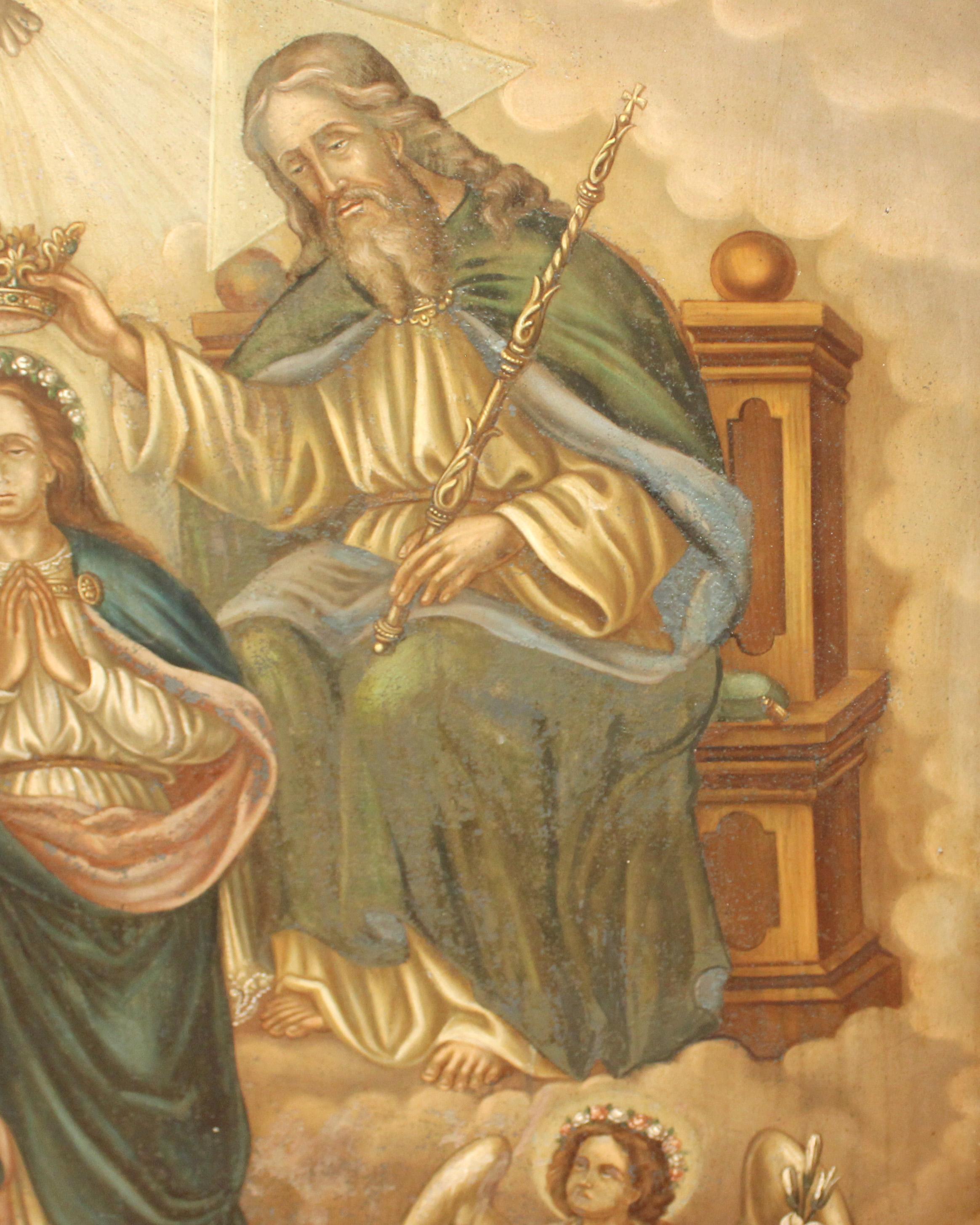 Escuela europea (XVIII) - La coronación de la virgen - Oleo sobre zinc im Angebot 4