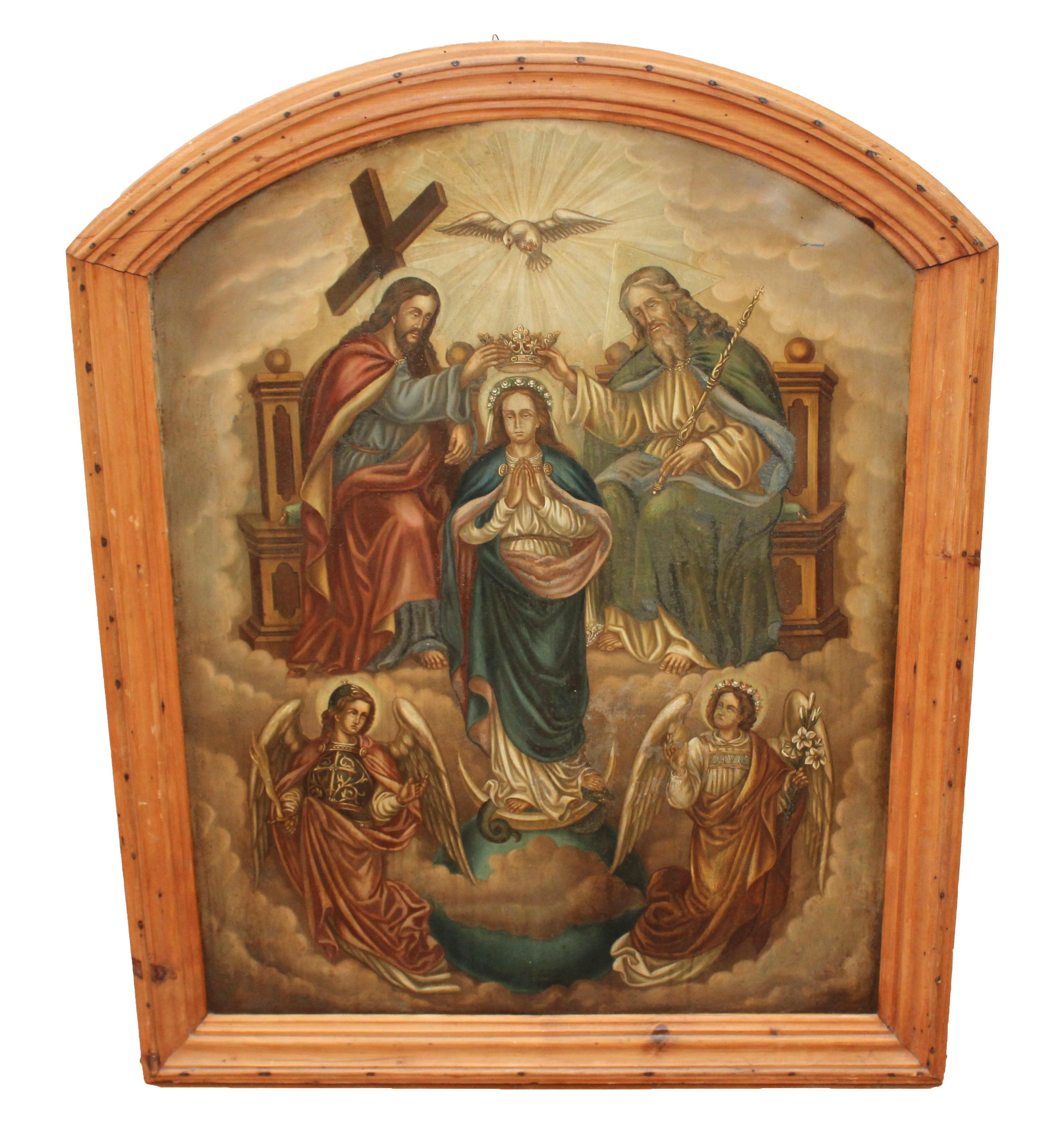 Escuela europea (XVIII) - La coronación de la virgen - Oleo sobre zinc