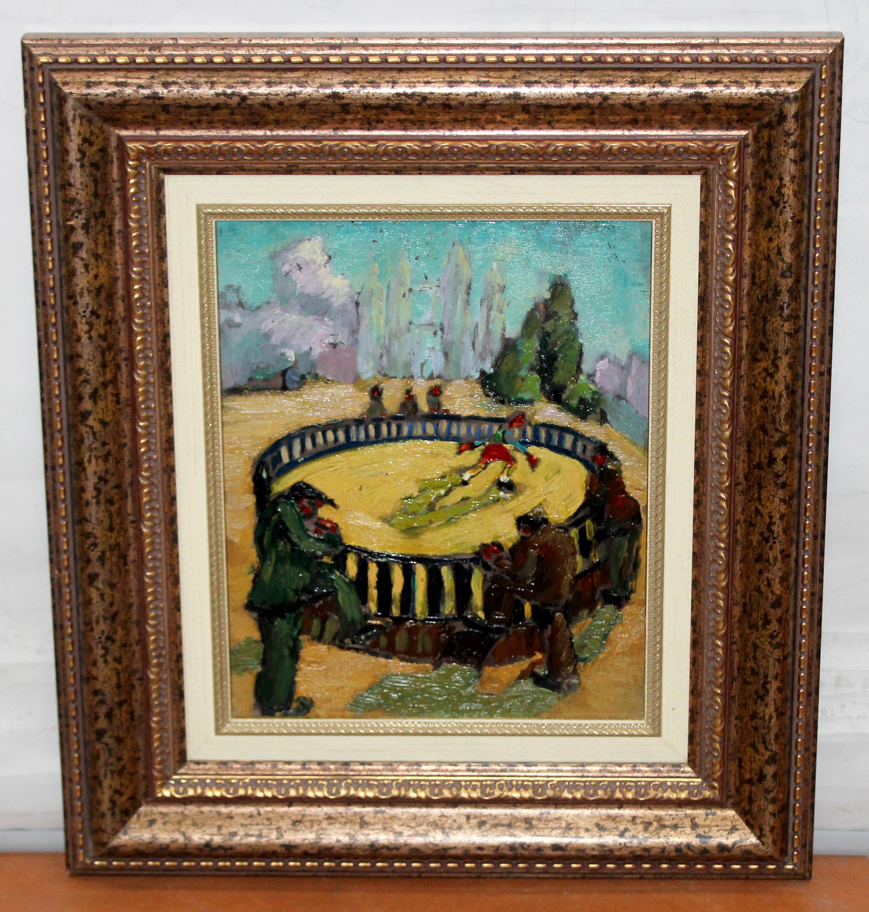 Escuela fauvista - Óleo sobre tabla - Patinando – Painting von Unknown