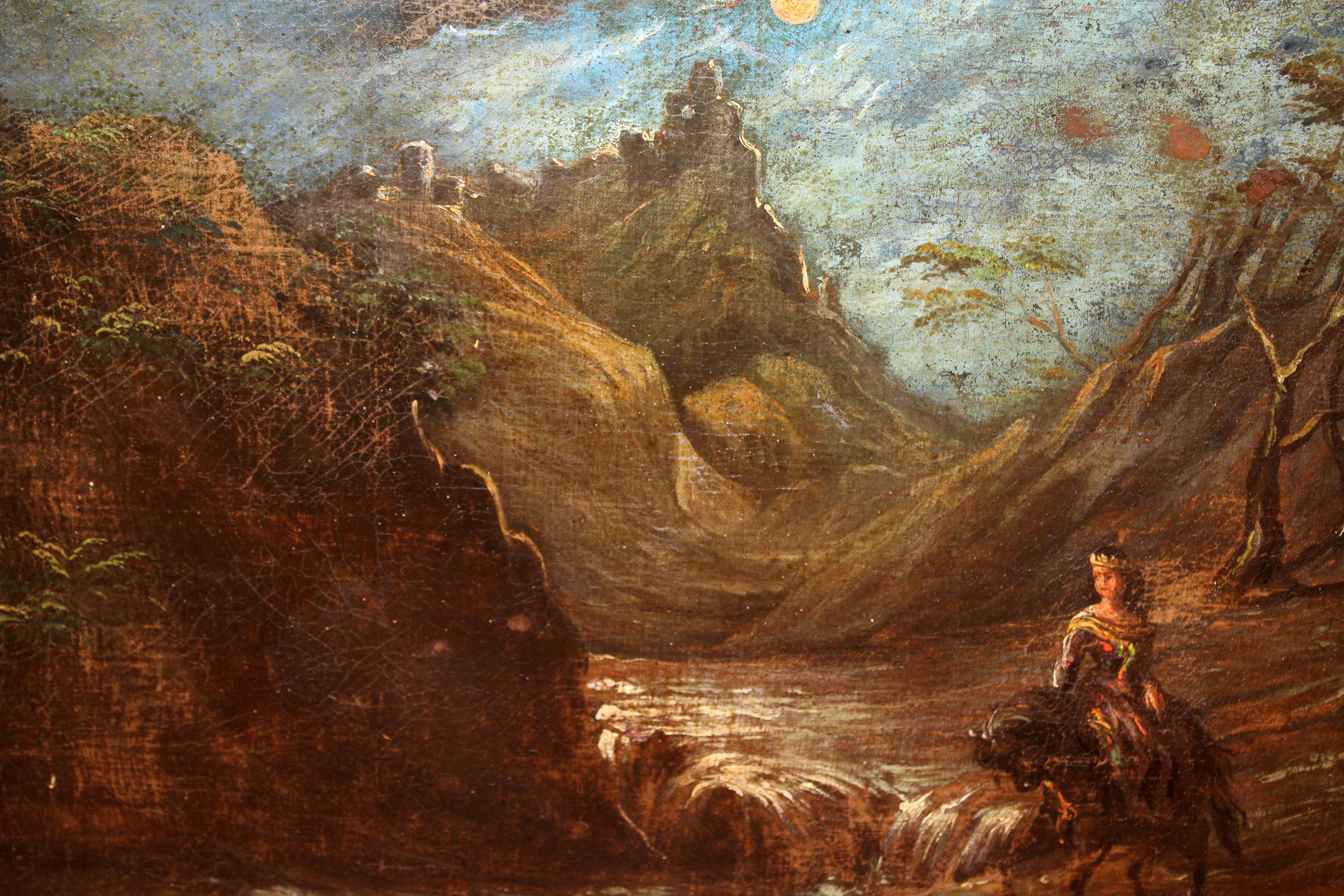 Escuela flamenca (siglo xviii) - Óleo sobre tela - Paisaje con figura a caballo (Schwarz), Landscape Painting, von Unknown