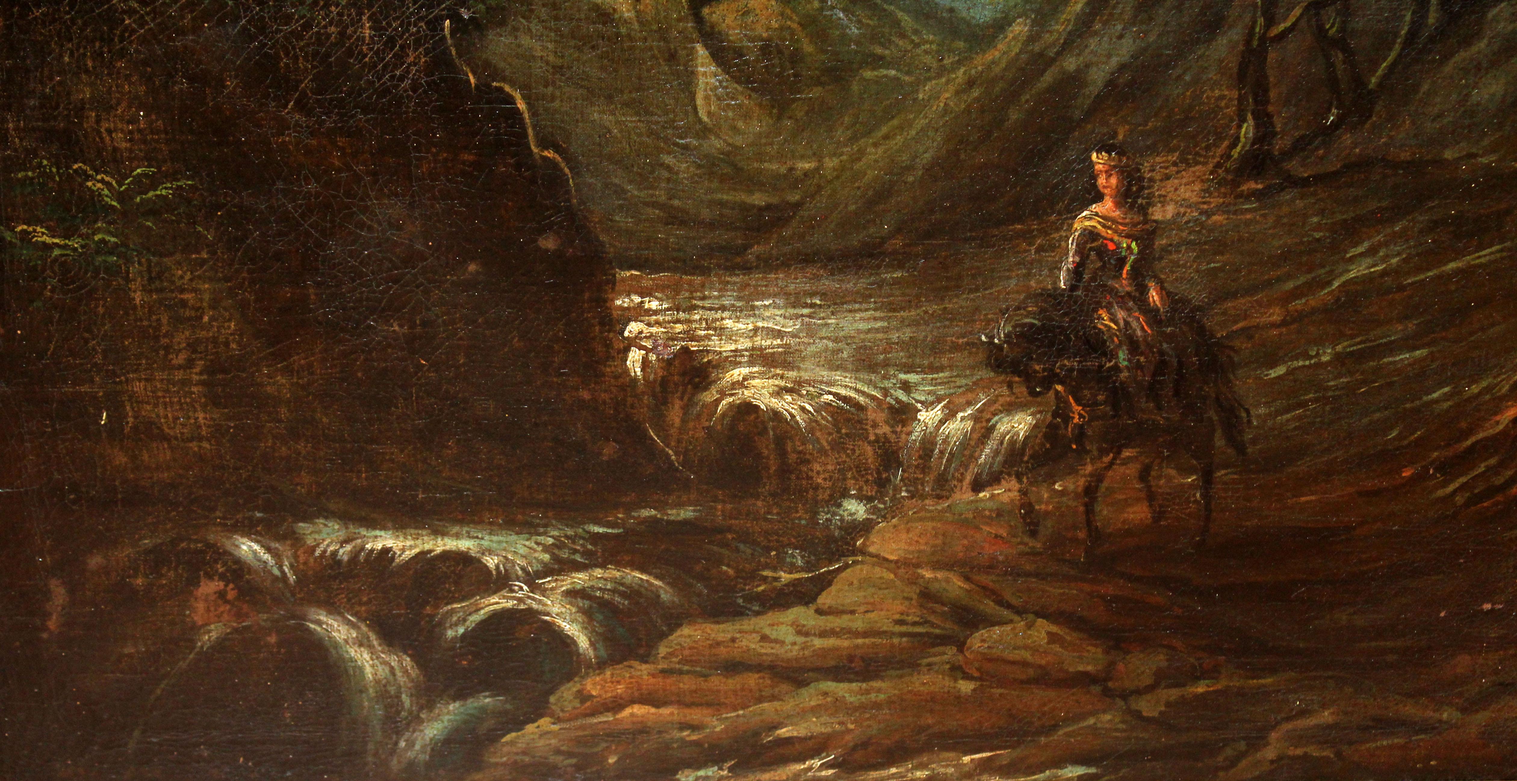 Escuela flamenca (siglo xviii) - Óleo sobre tela - Paisaje con figura a caballo im Angebot 1