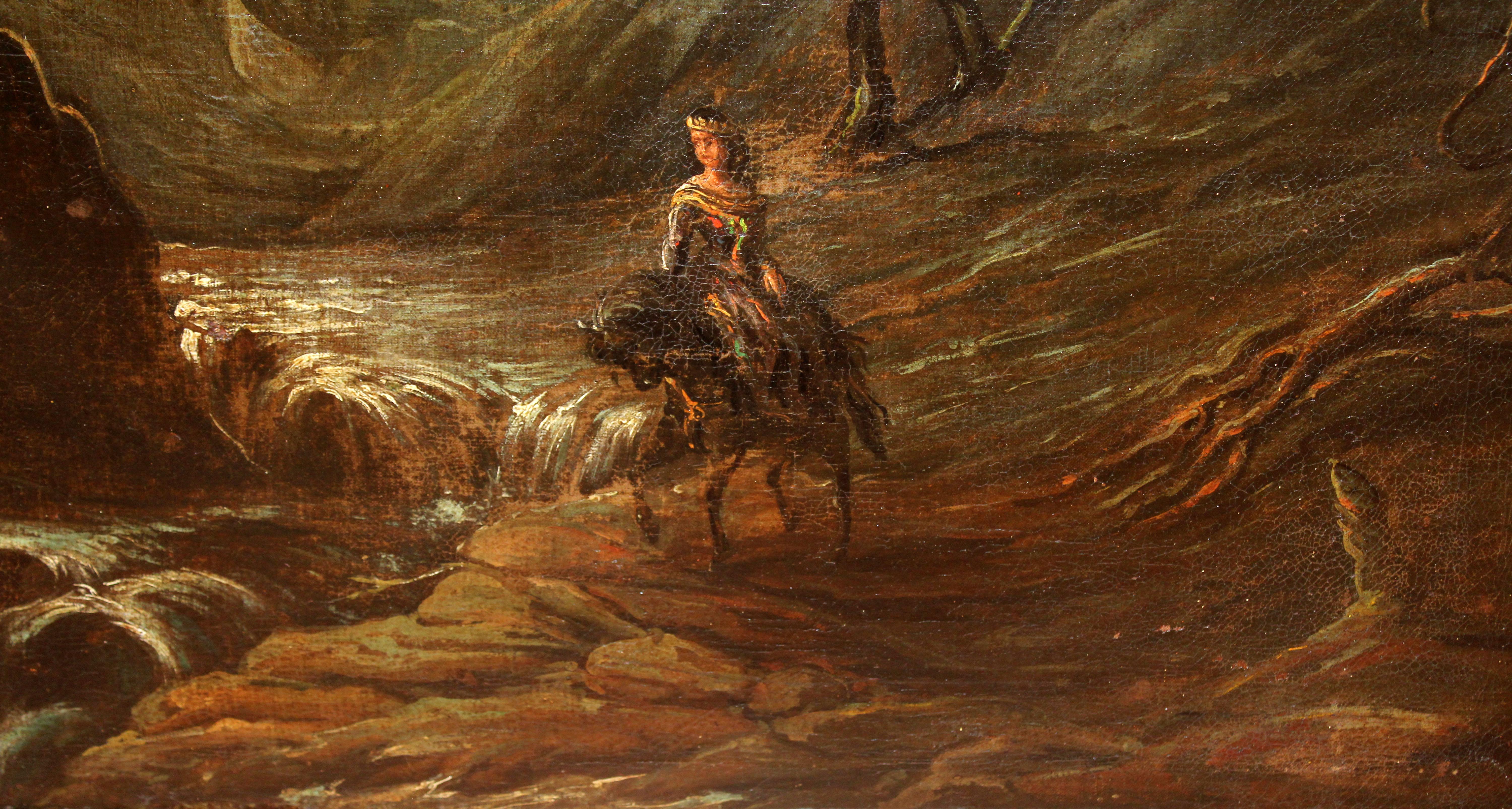 Escuela flamenca (siglo xviii) - Óleo sobre tela - Paisaje con figura a caballo im Angebot 2