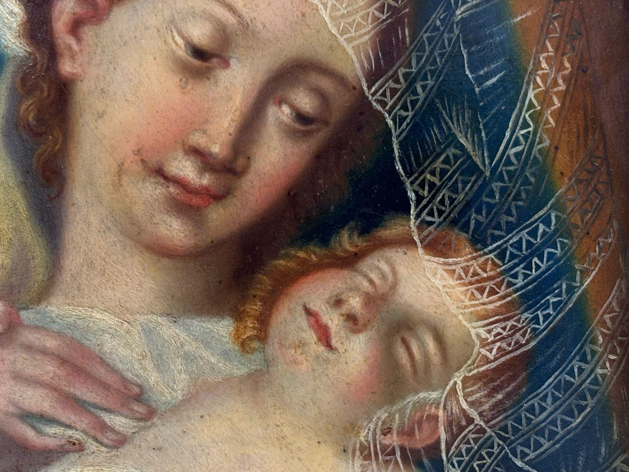 ESCUELA FLAMENCA SIGLO XVIII - VIRGEN CON NIÑO - ÓLEO COBRE – Painting von Unknown