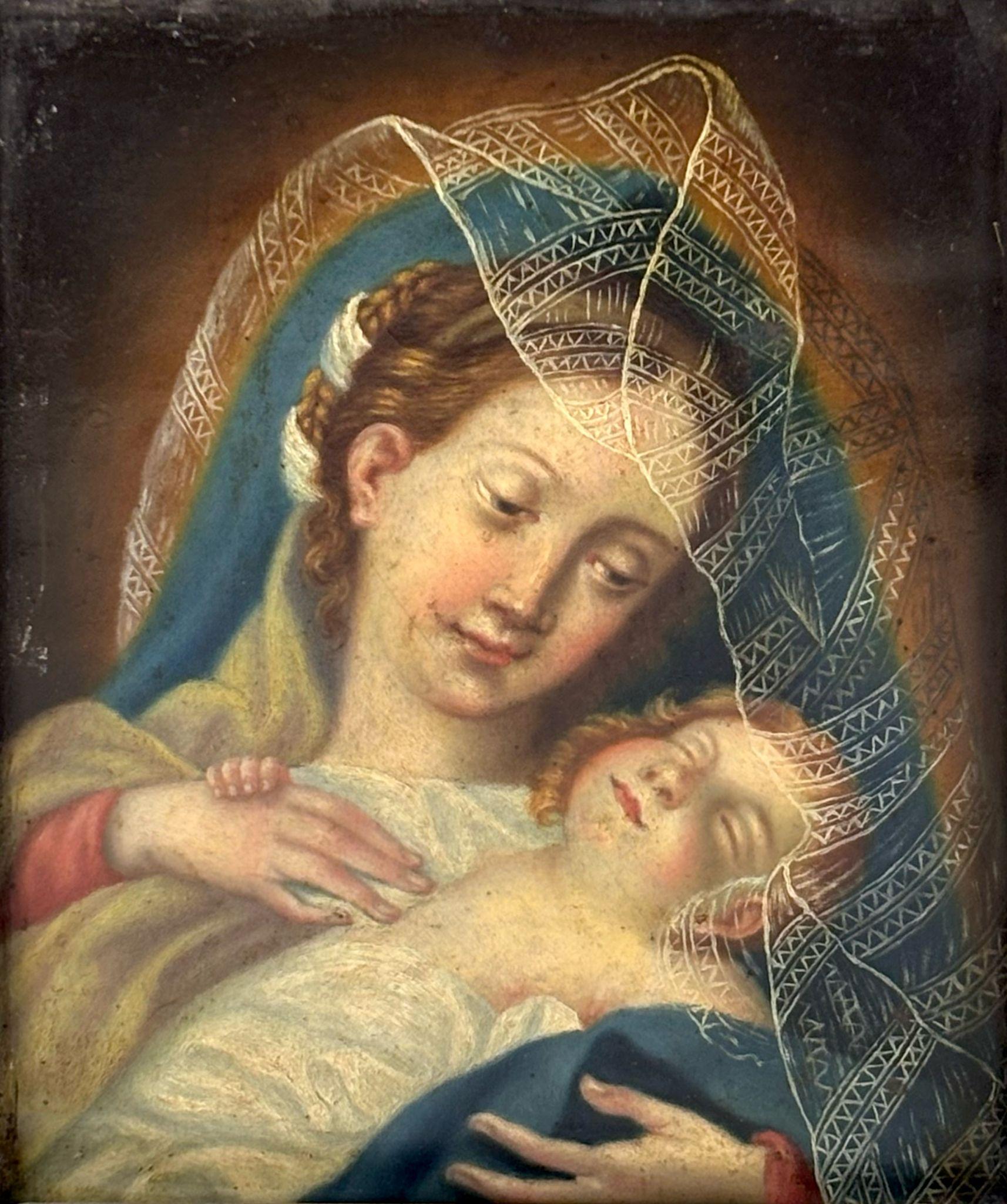 ESCUELA FLAMENCA SIGLO XVIII - VIRGEN CON NIÑO - ÓLEO COBRE