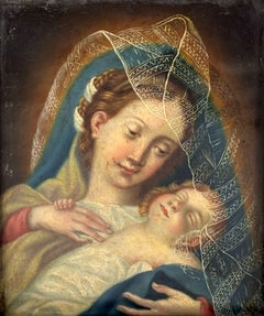 ESCUELA FLAMENCA SIGLO XVIII - VIRGEN CON NIÑO - ÓLEO COBRE