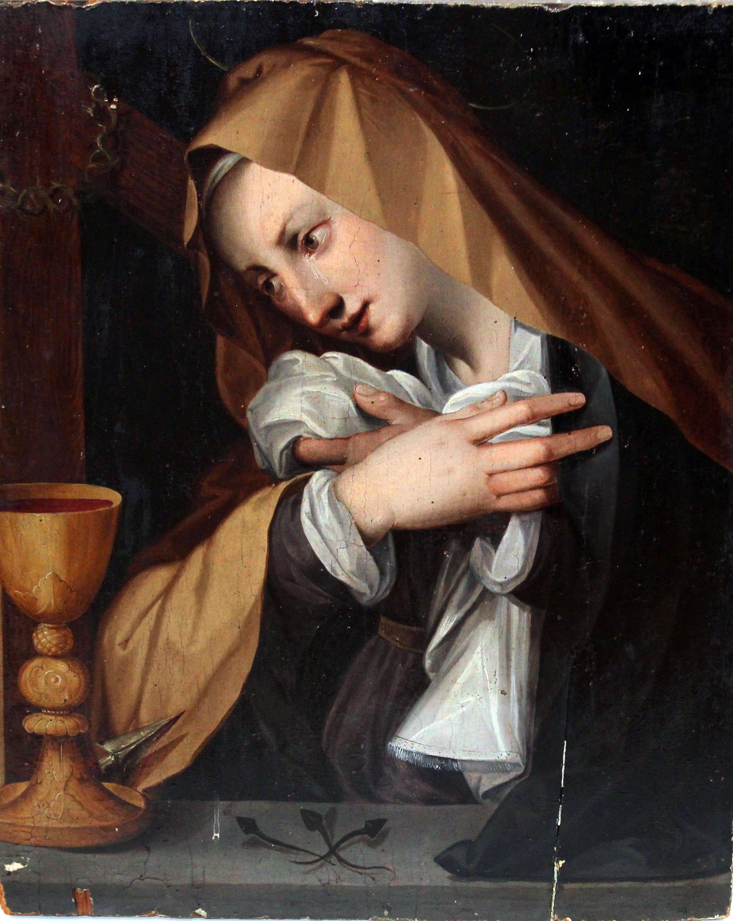 Unknown Figurative Painting - Escuela florentina (XVII) - Círculo de Alessandro Allori - Virgen Dolorosa