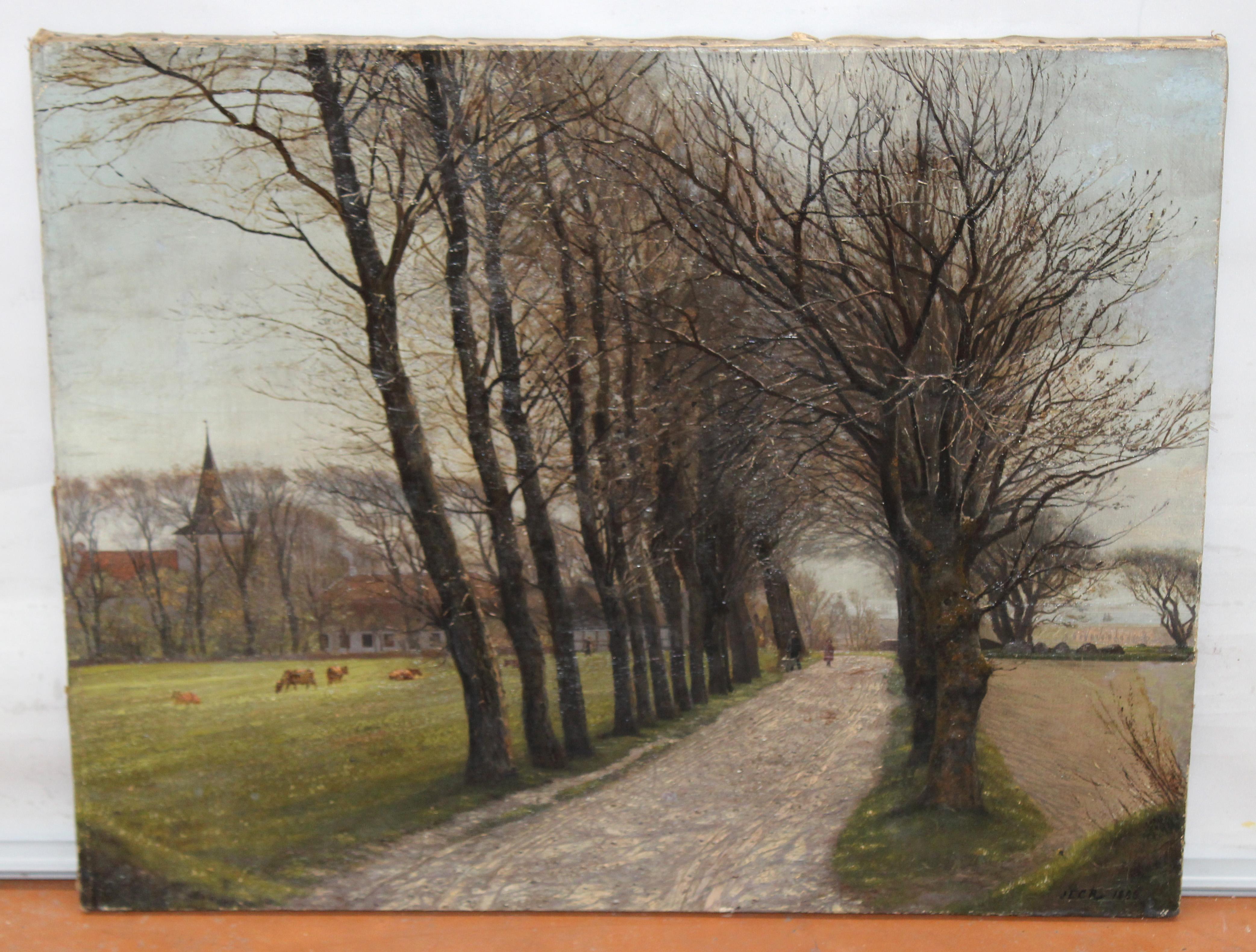 Escuela Francesa (XIX) - Sendero rural hacia el pueblo - Año 1886 - Painting de Unknown