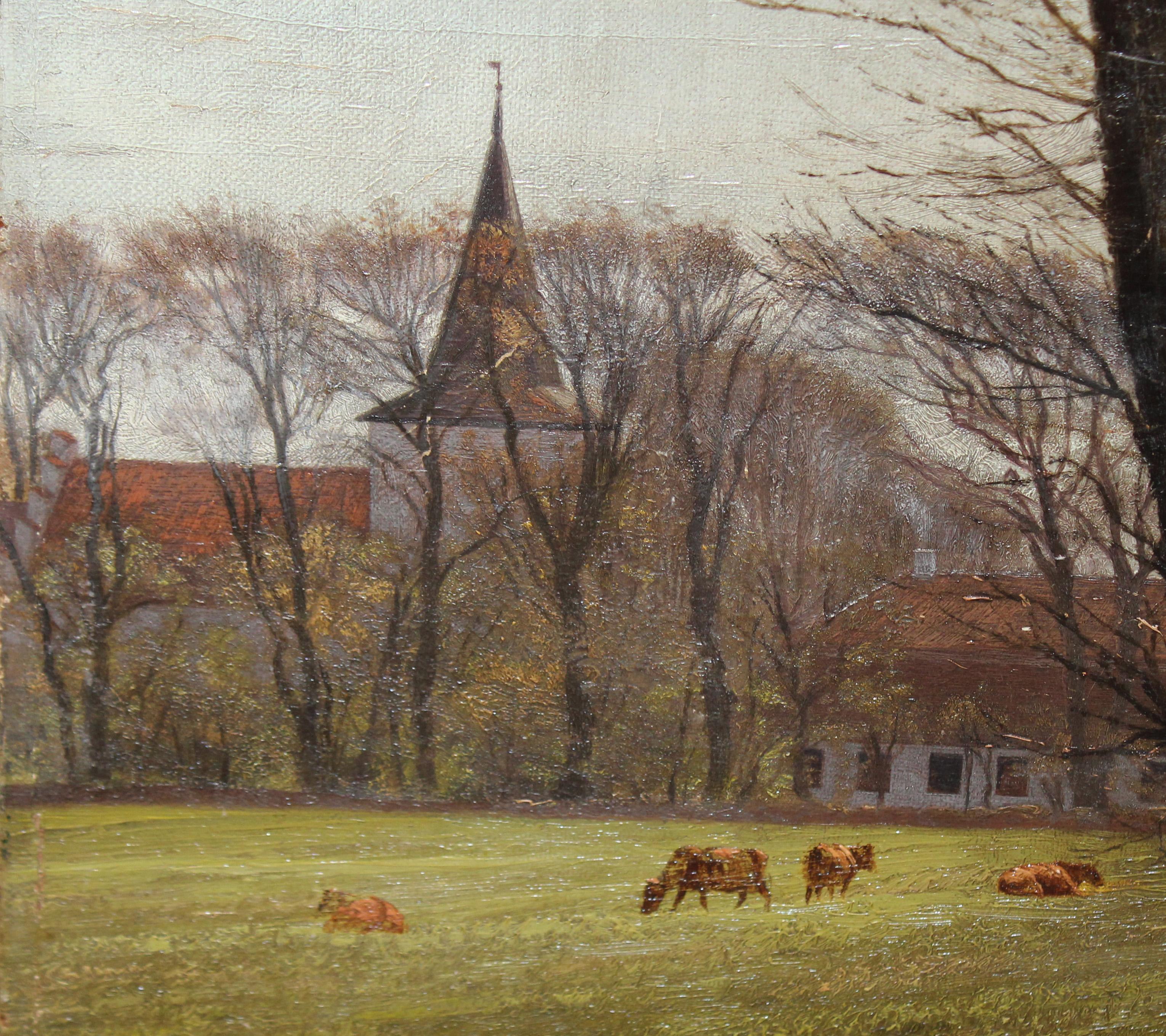 Escuela Francesa (XIX) - Sendero rural hacia el pueblo - Año 1886 - Impressionnisme Painting par Unknown