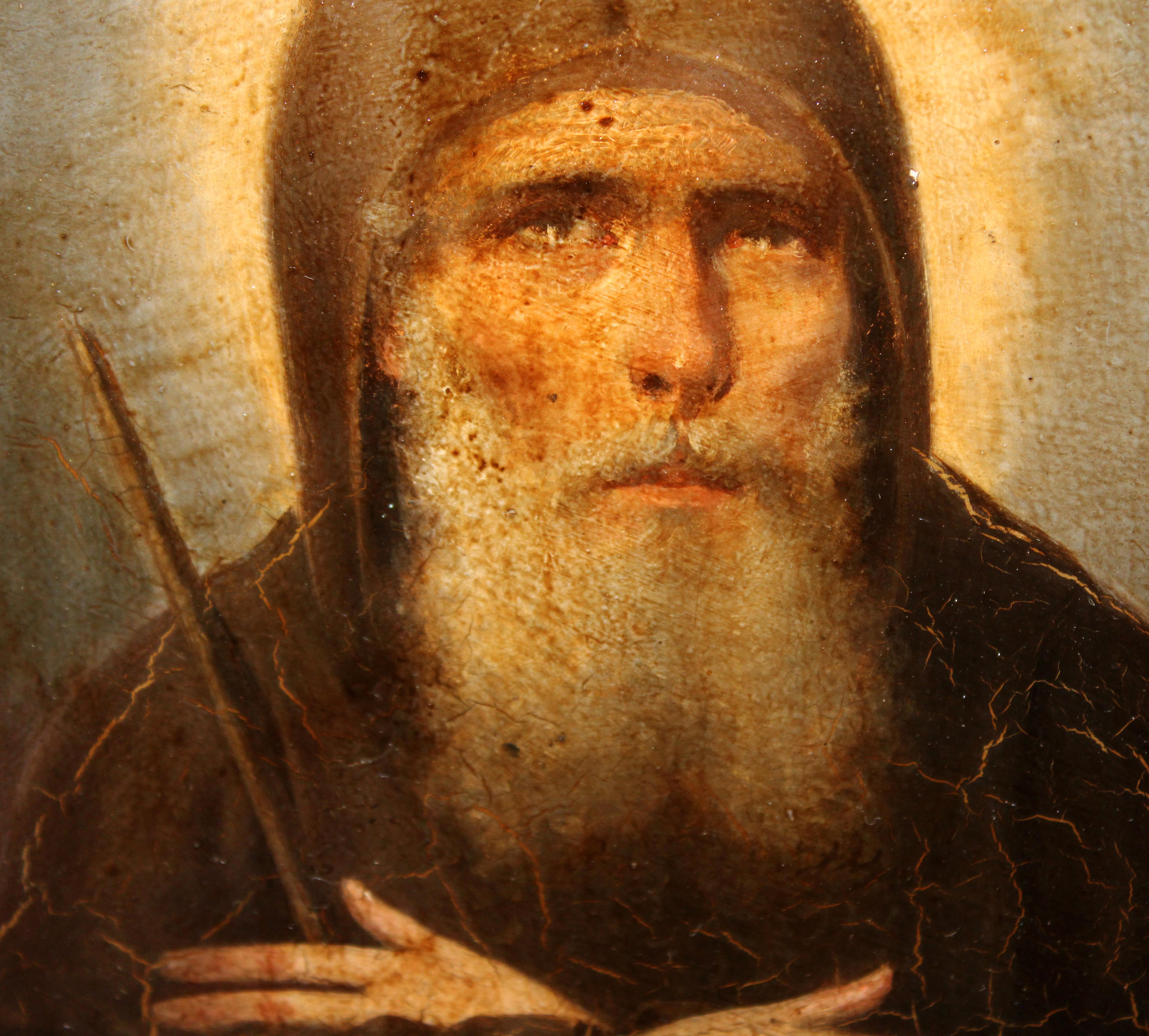Escuela griega (XIX) - San Sísoes Magno - Óleo sobre plancha - Figurative Painting Marrone di Unknown
