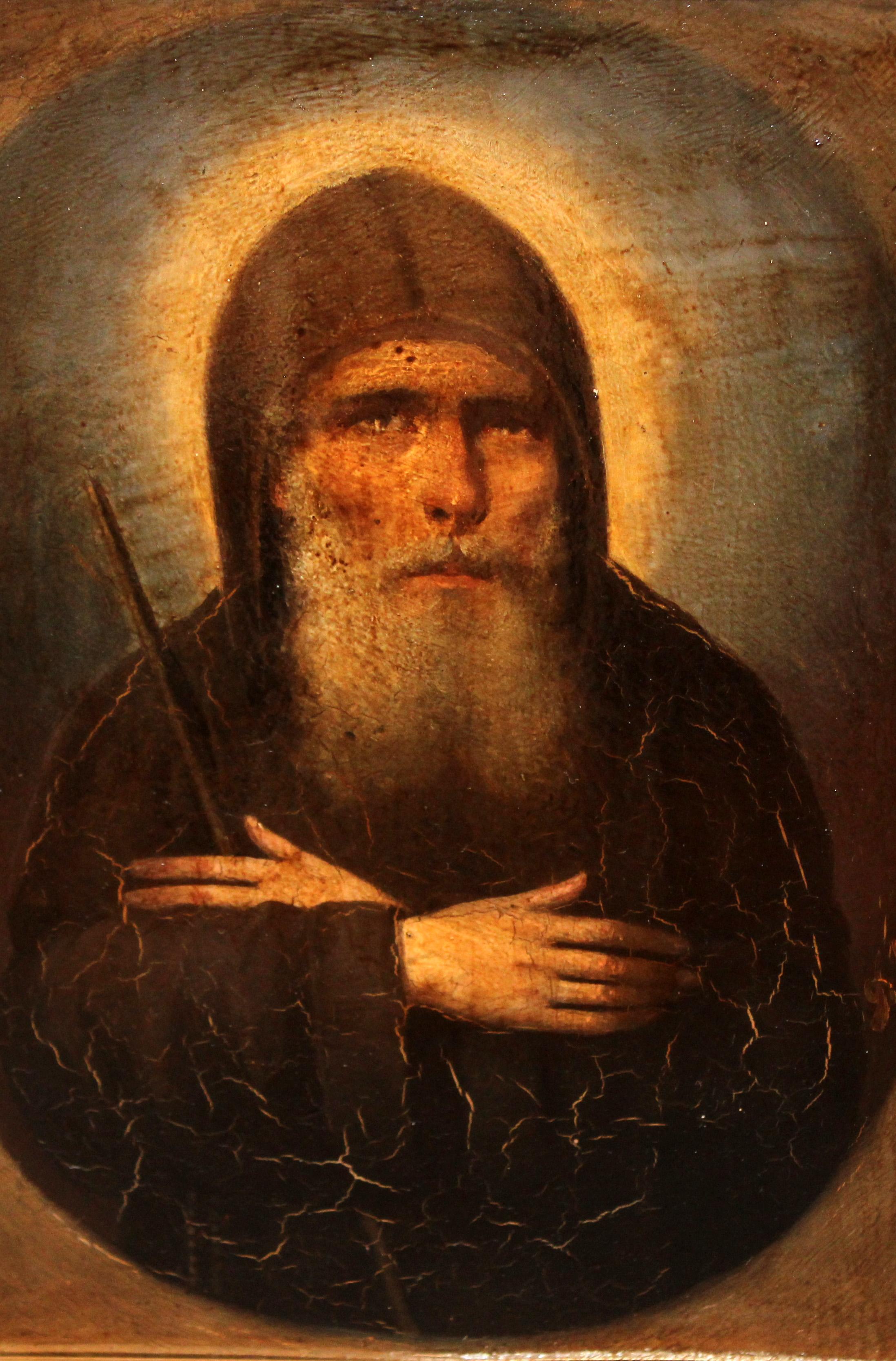 Figurative Painting di Unknown - Escuela griega (XIX) - San Sísoes Magno - Óleo sobre plancha