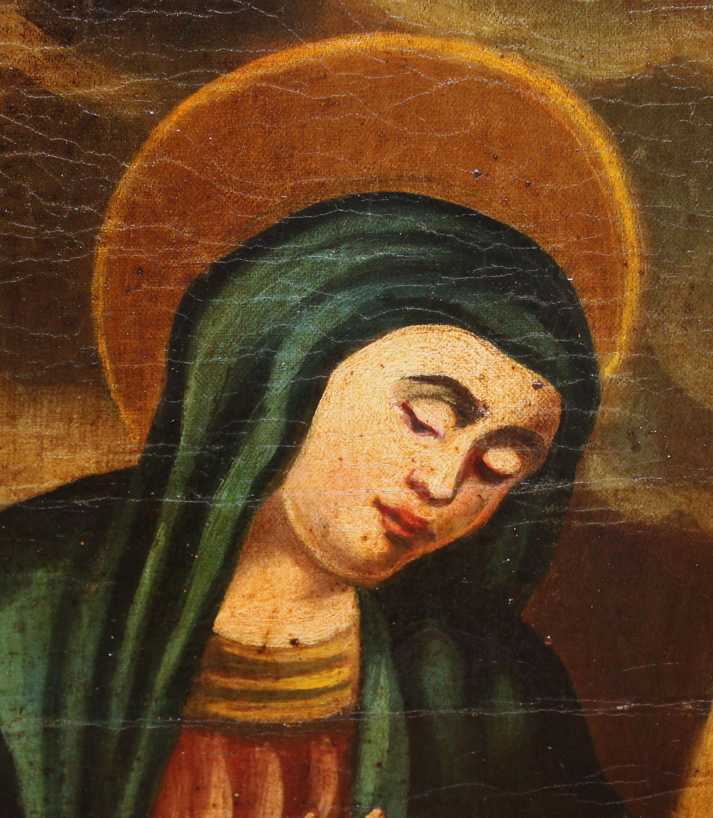 Escuela hispano-colonial (siglo xix) - Óleo sobre tela - La sagrada familia im Angebot 11