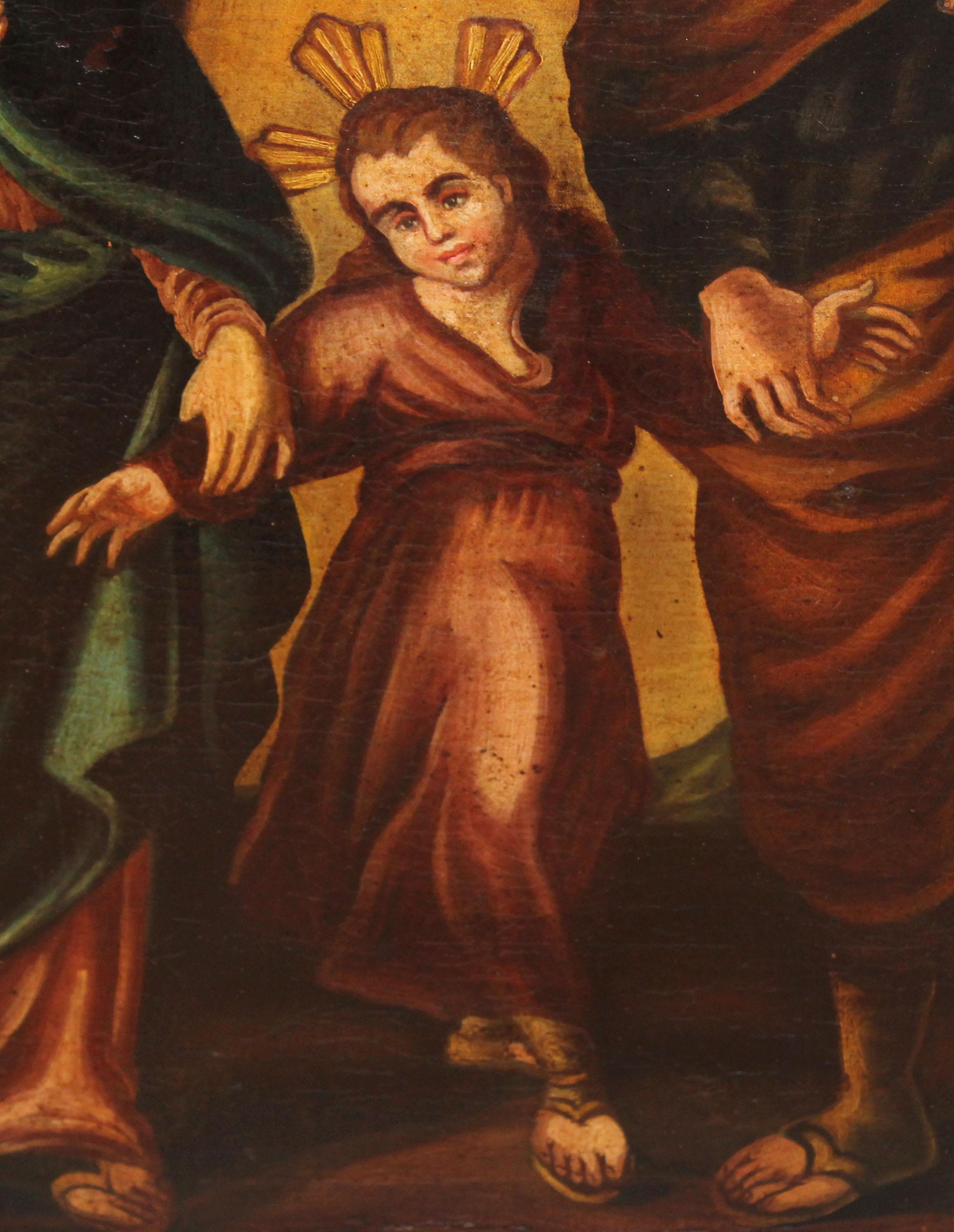 Escuela hispano-colonial (siglo xix) - Óleo sobre tela - La sagrada familia im Angebot 13