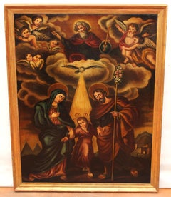 Escuela hispano-colonial (siglo xix) - Óleo sobre tela - La sagrada familia