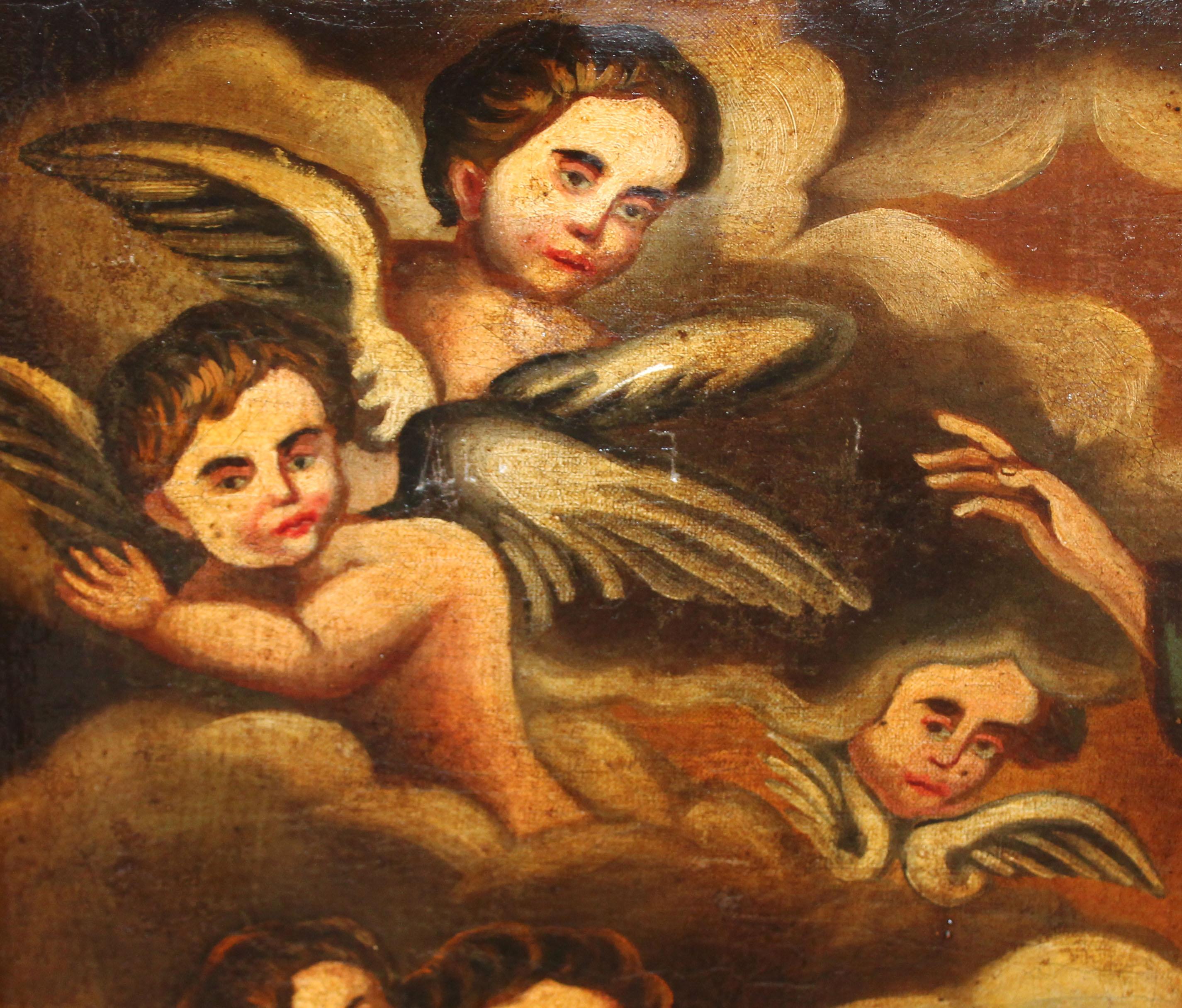 Escuela hispano-colonial (siglo xix) - Óleo sobre tela - La sagrada familia im Angebot 4