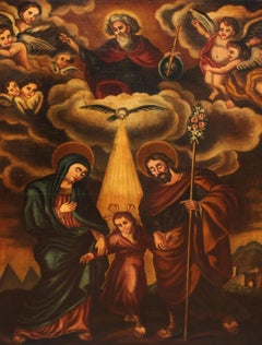Escuela hispano-colonial (siglo xix) - Óleo sobre tela - La sagrada familia