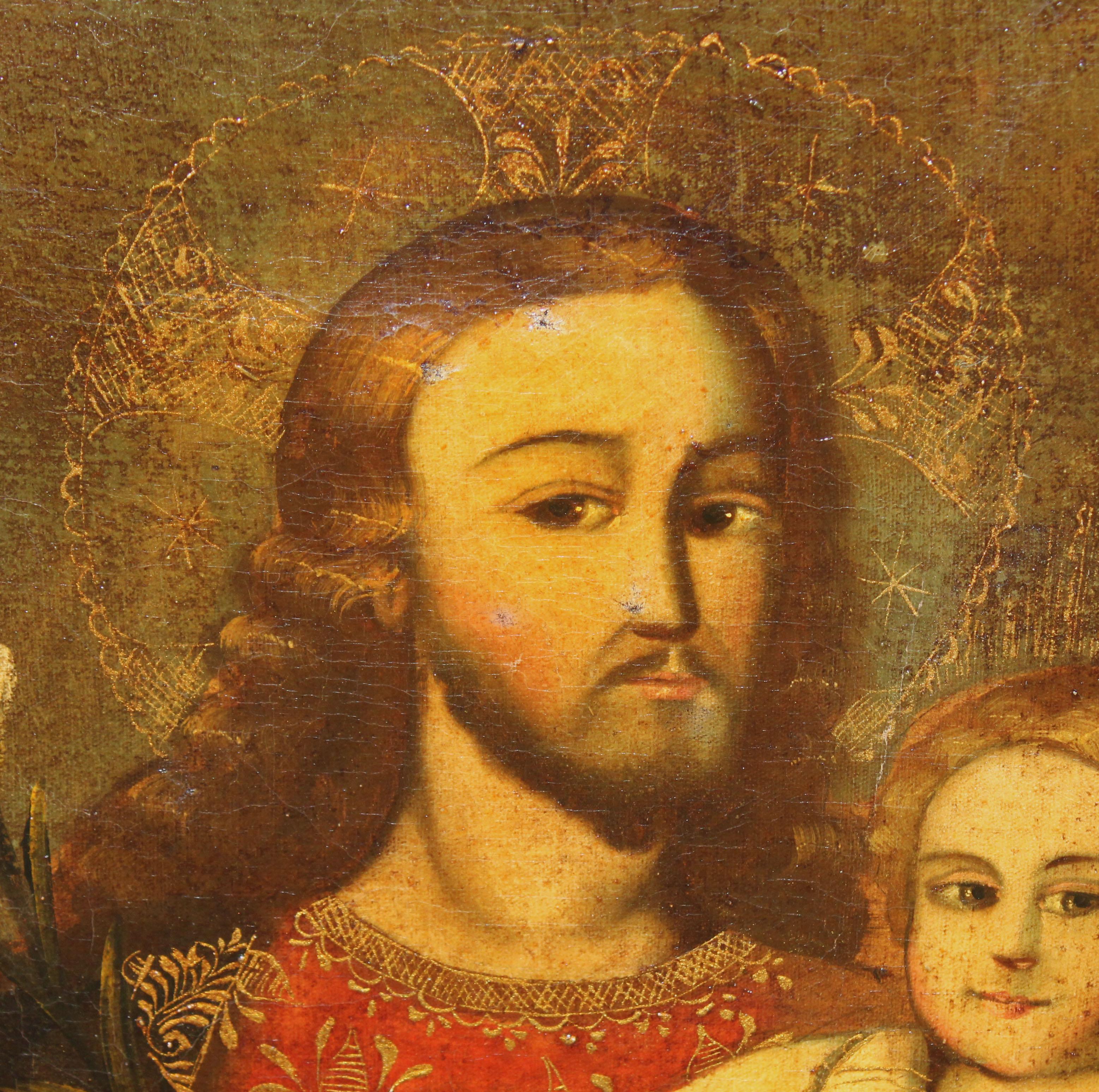 Escuela Hispano-colonial (XIX) - Óleo sobre tela - San José con niño (Alte Meister), Painting, von Unknown